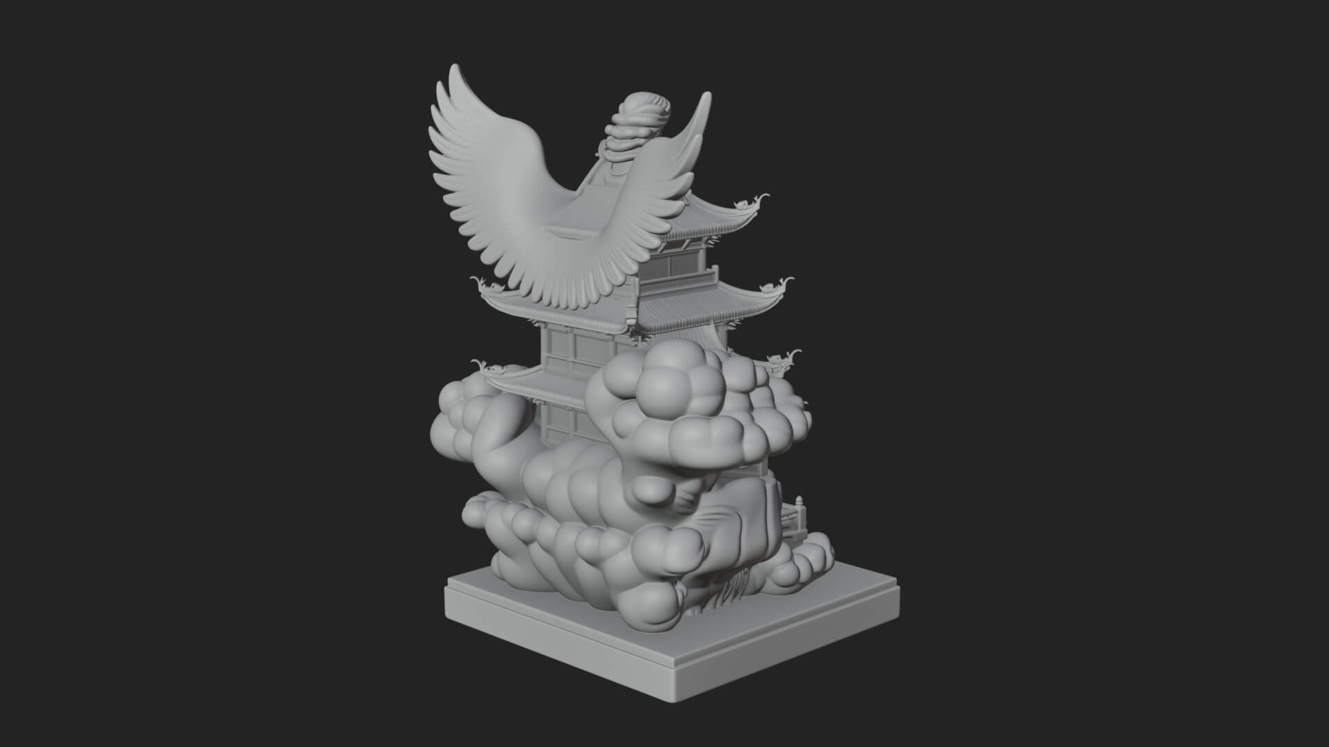 Winged Cloud Pagoda Tower Design 1 3D Print Model 3D Model