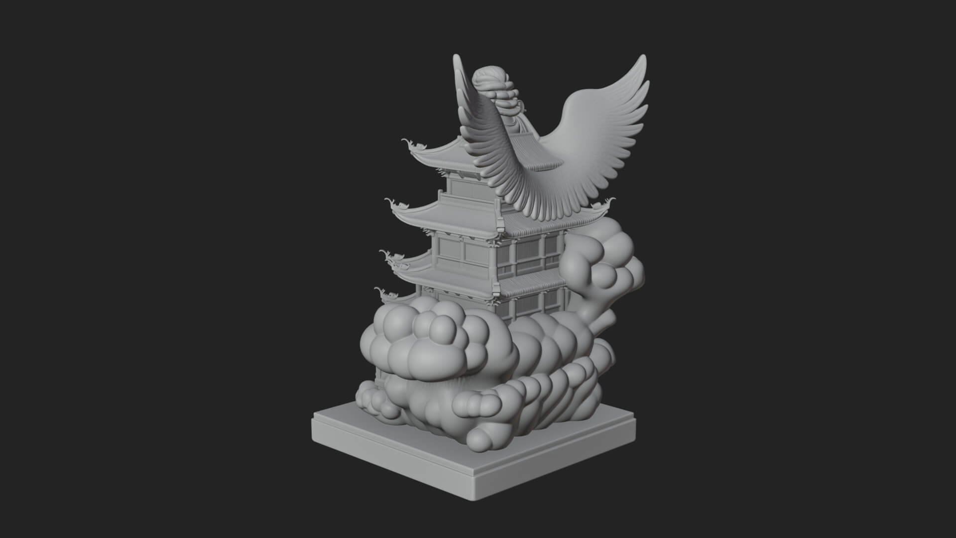 Winged Cloud Pagoda Tower Design 1 3D Print Model 3D Model