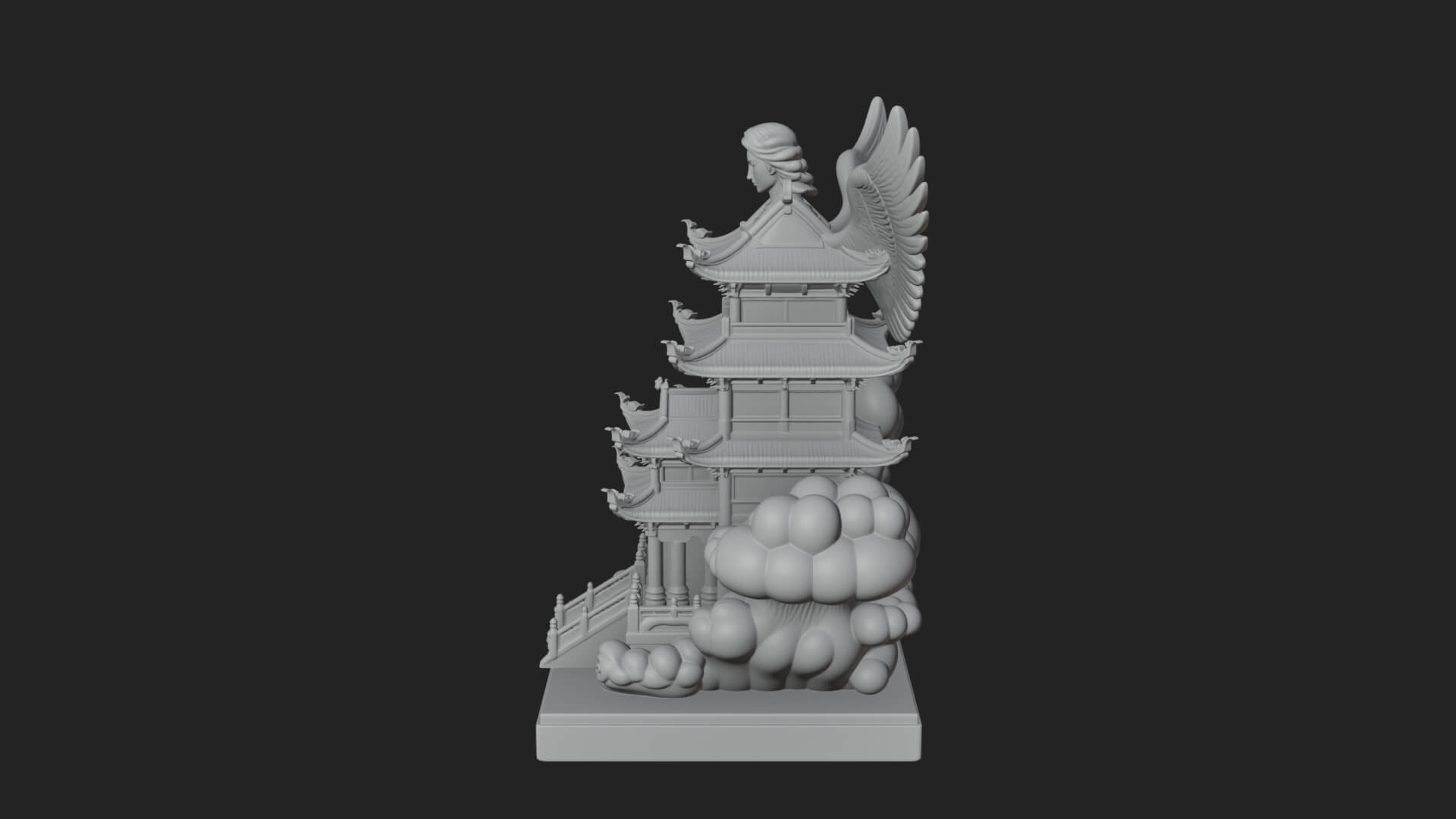 Winged Cloud Pagoda Tower Design 1 3D Print Model 3D Model