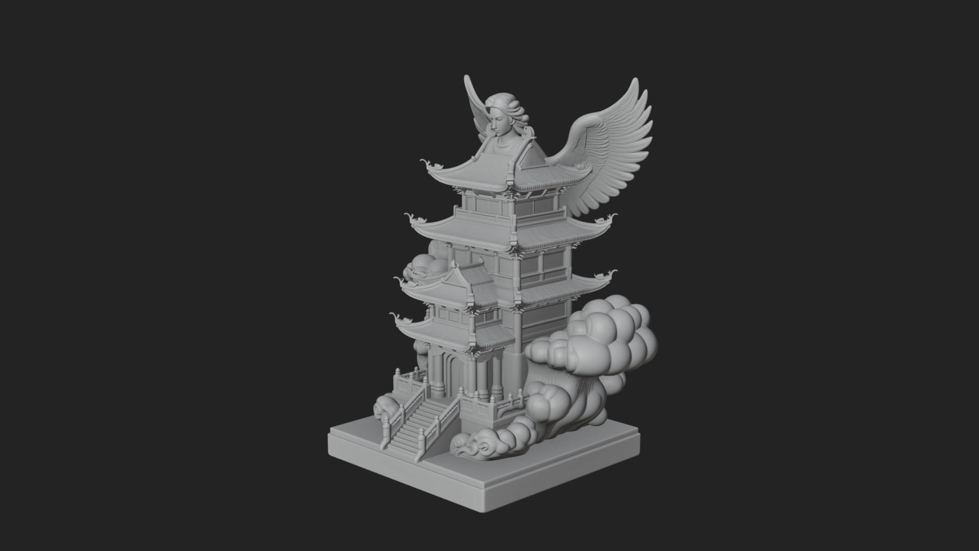 Winged Cloud Pagoda Tower Design 1 3D Print Model 3D Model