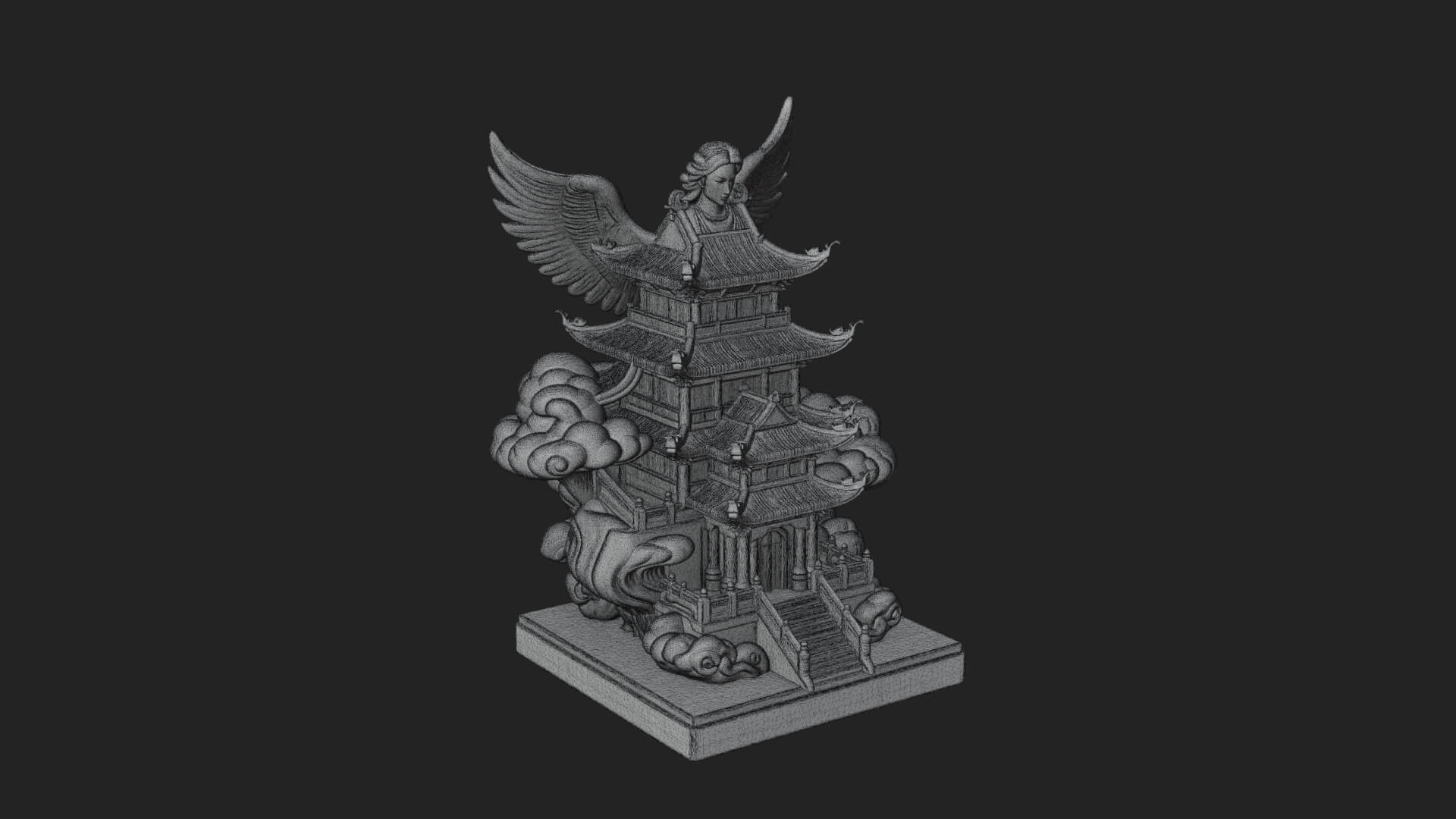 Winged Cloud Pagoda Tower Design 1 3D Print Model 3D Model