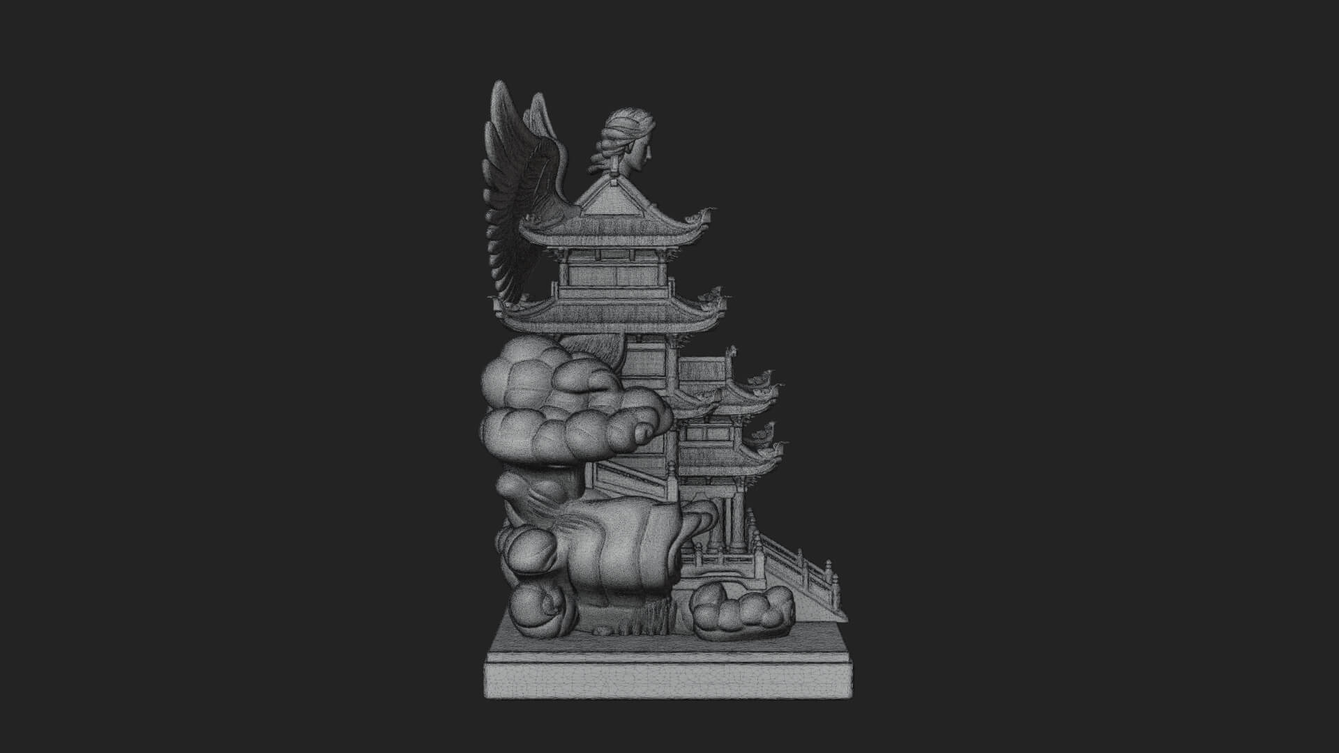 Winged Cloud Pagoda Tower Design 1 3D Print Model 3D Model