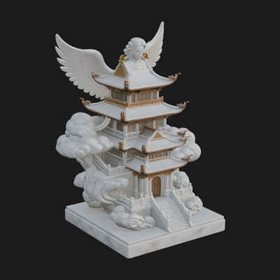 Winged Cloud Pagoda Tower Design 1 3D Print Model