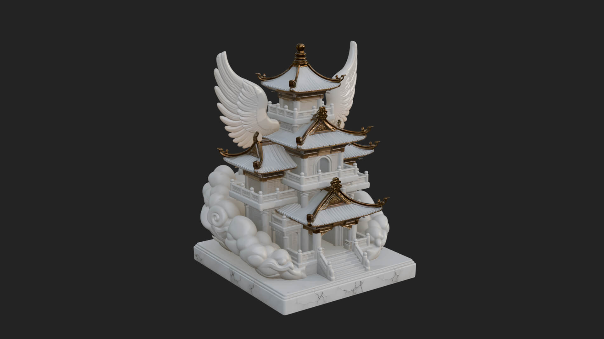 Winged Cloud Pagoda Tower Design 2 3D Print Model 3D Model
