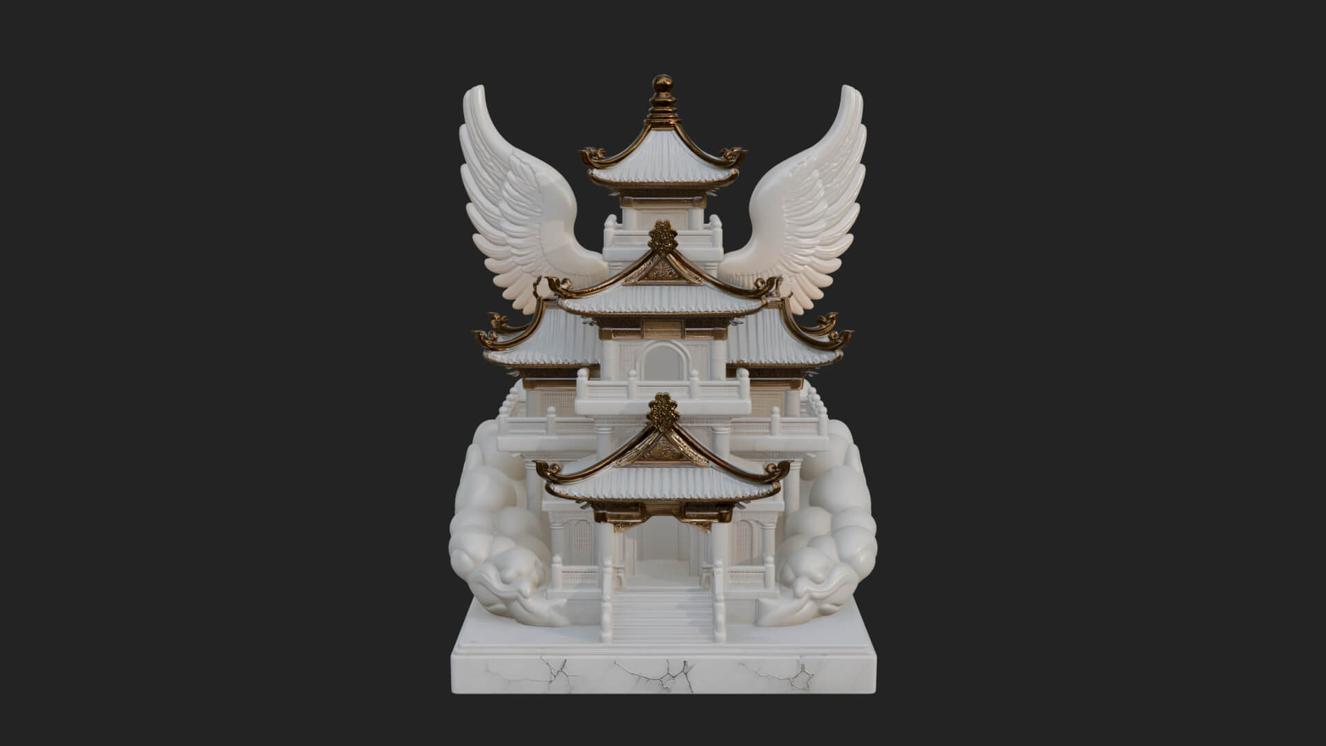Winged Cloud Pagoda Tower Design 2 3D Print Model 3D Model