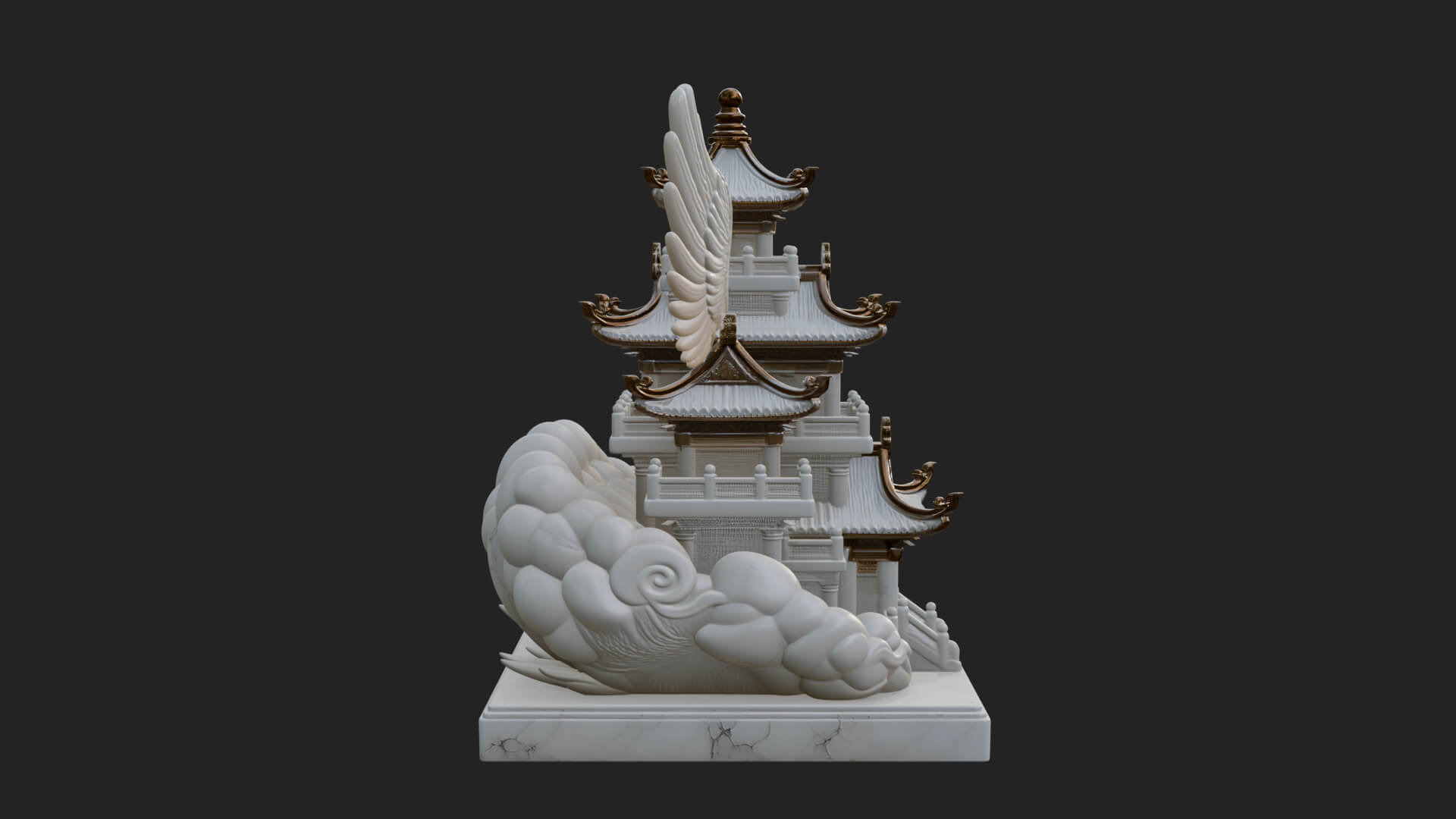 Winged Cloud Pagoda Tower Design 2 3D Print Model 3D Model