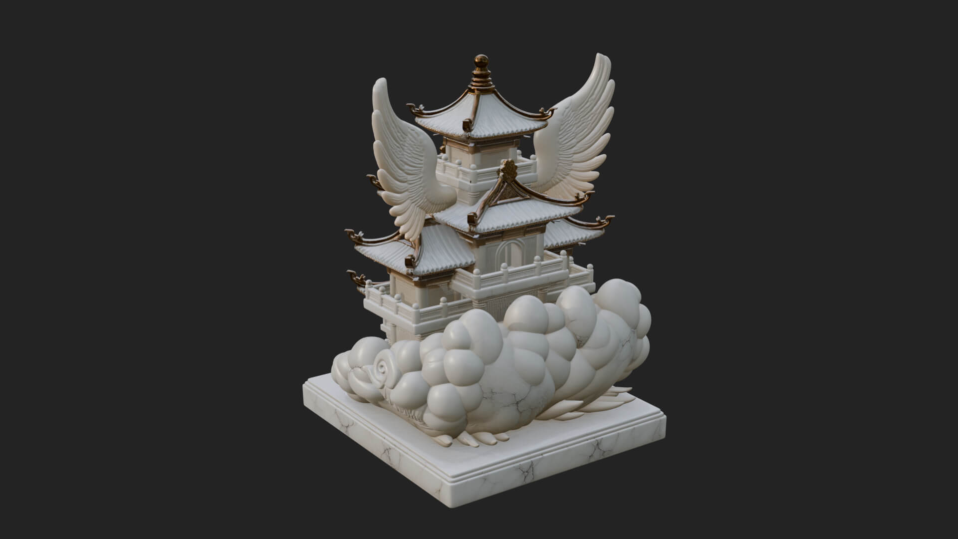 Winged Cloud Pagoda Tower Design 2 3D Print Model 3D Model