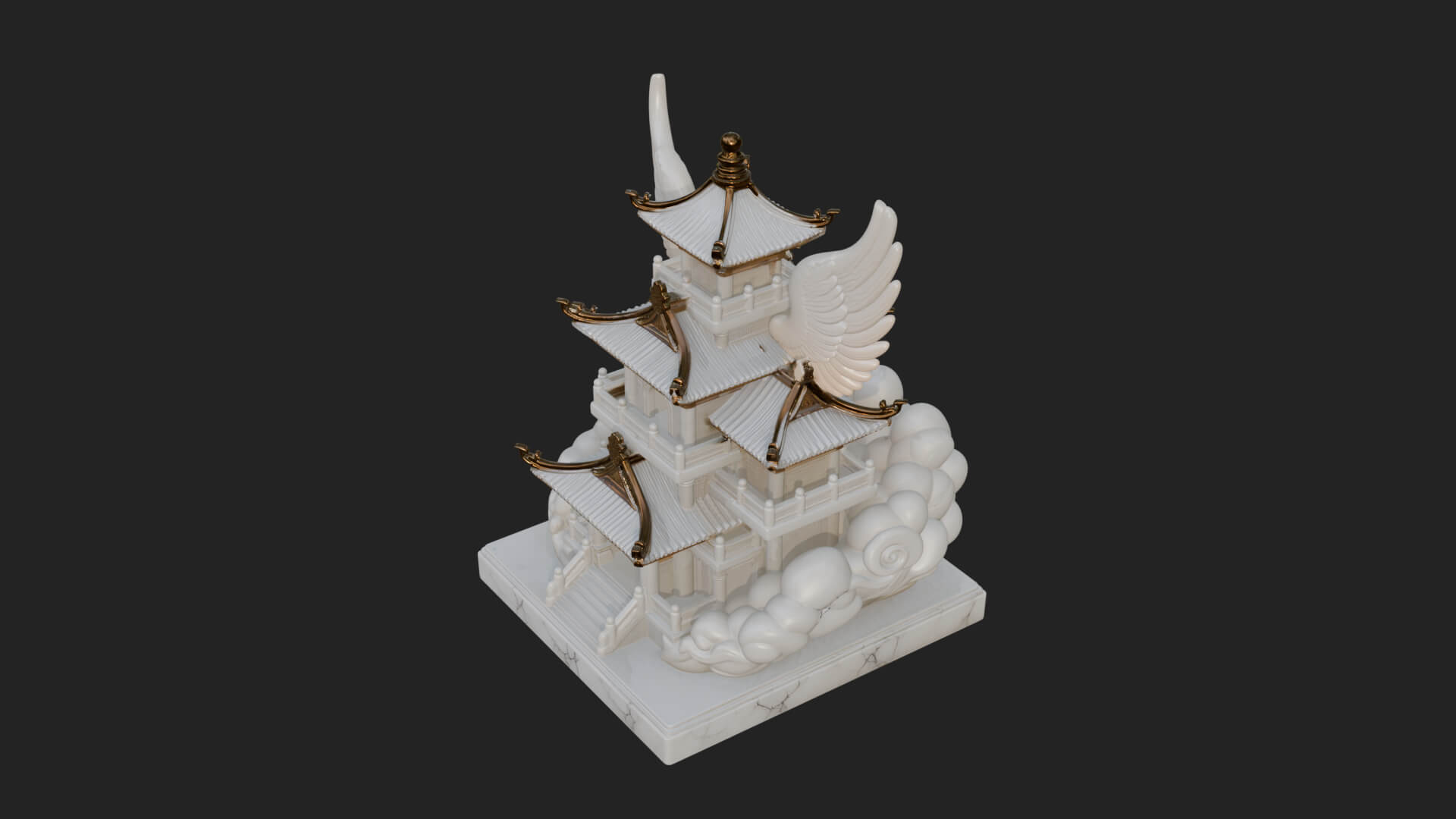 Winged Cloud Pagoda Tower Design 2 3D Print Model 3D Model