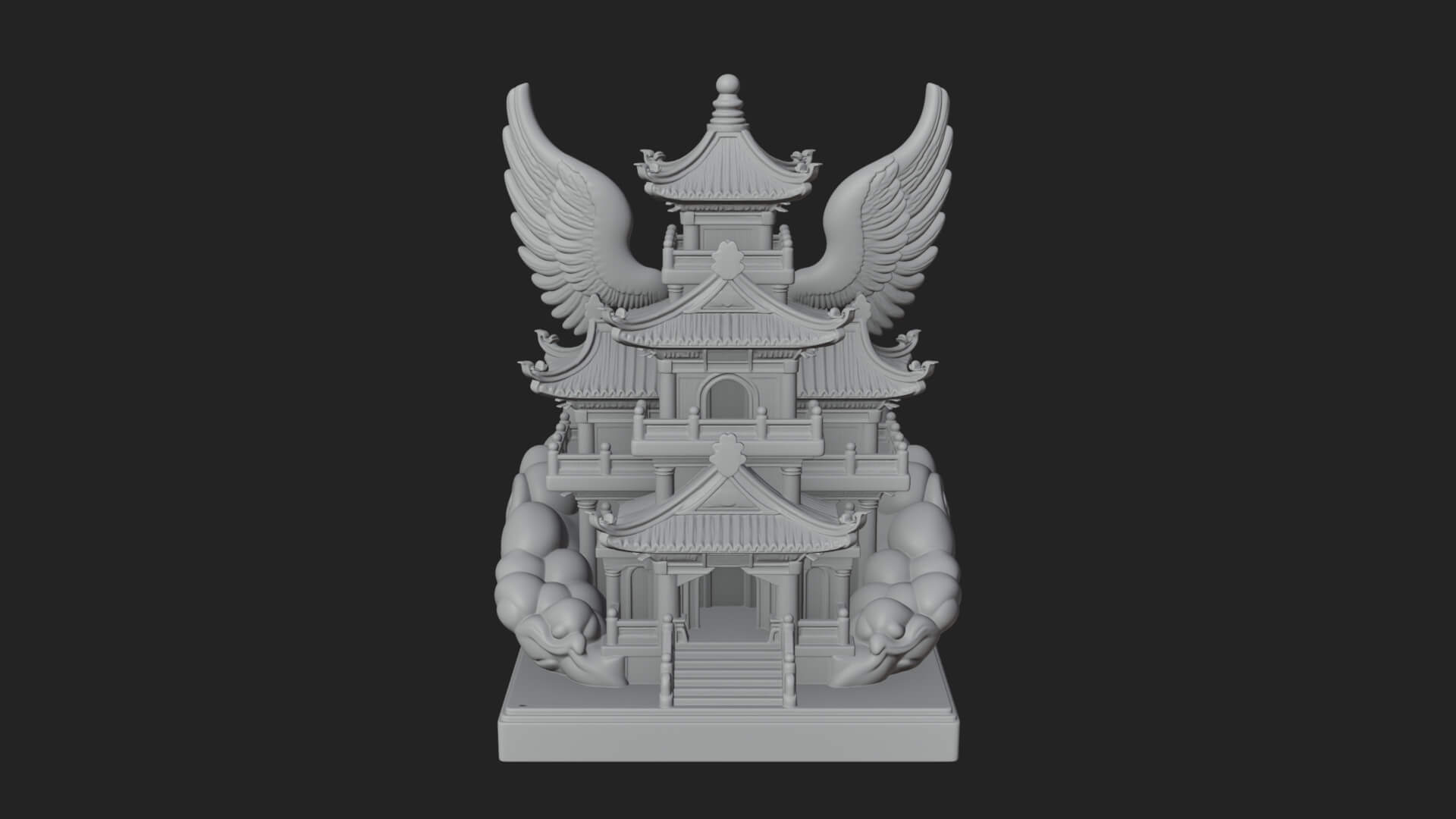 Winged Cloud Pagoda Tower Design 2 3D Print Model 3D Model