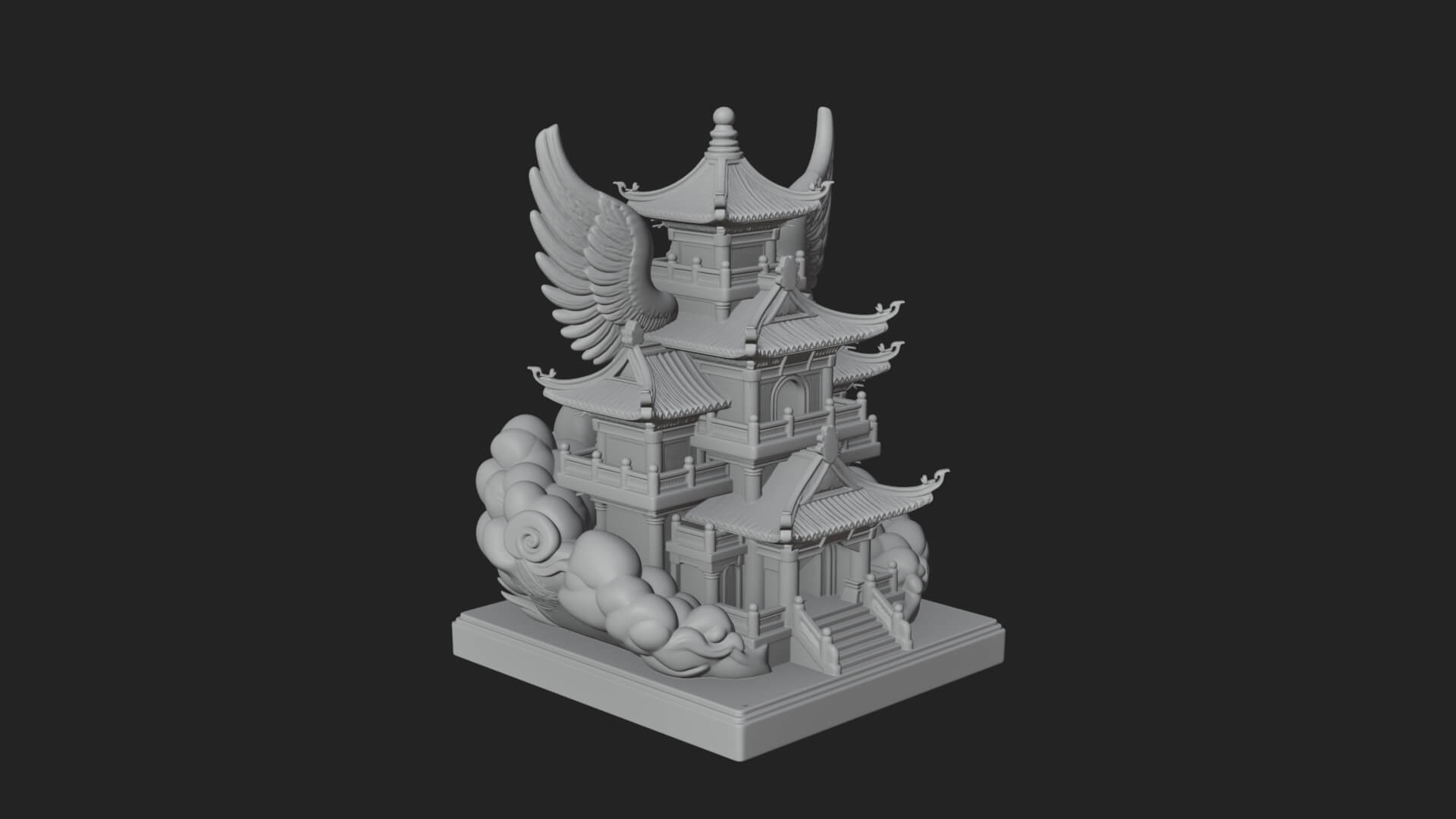 Winged Cloud Pagoda Tower Design 2 3D Print Model 3D Model