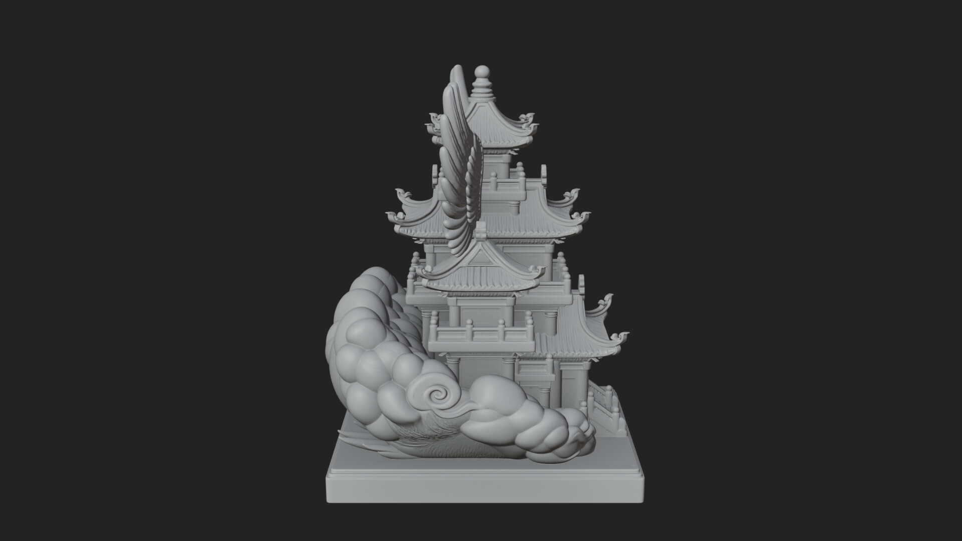 Winged Cloud Pagoda Tower Design 2 3D Print Model 3D Model