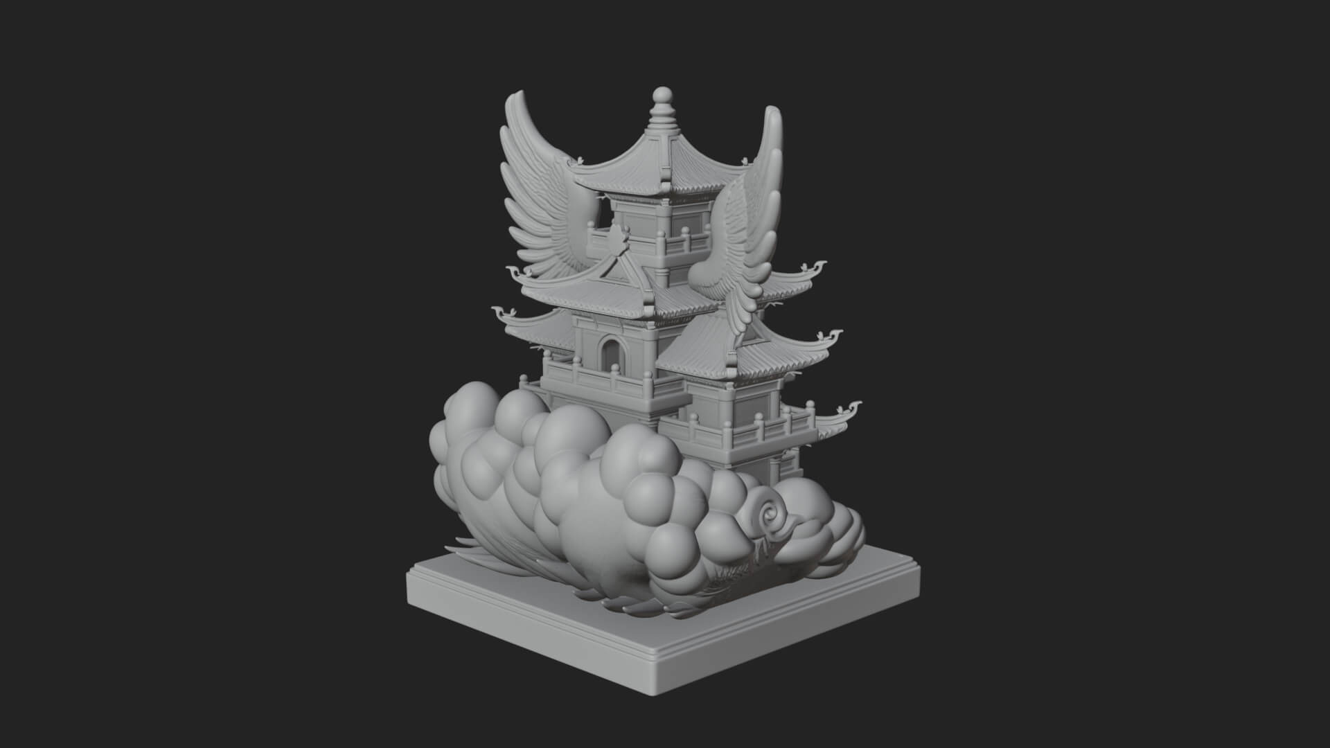 Winged Cloud Pagoda Tower Design 2 3D Print Model 3D Model