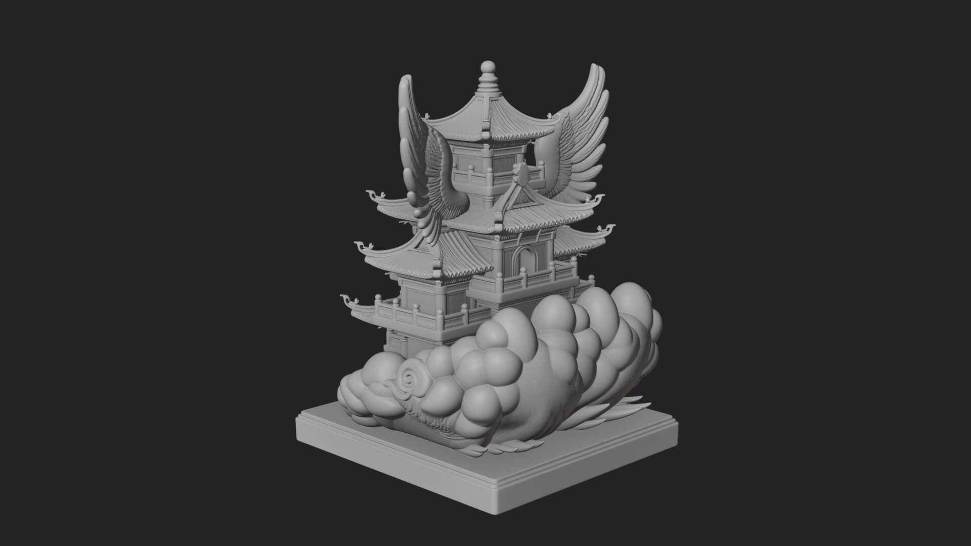 Winged Cloud Pagoda Tower Design 2 3D Print Model 3D Model