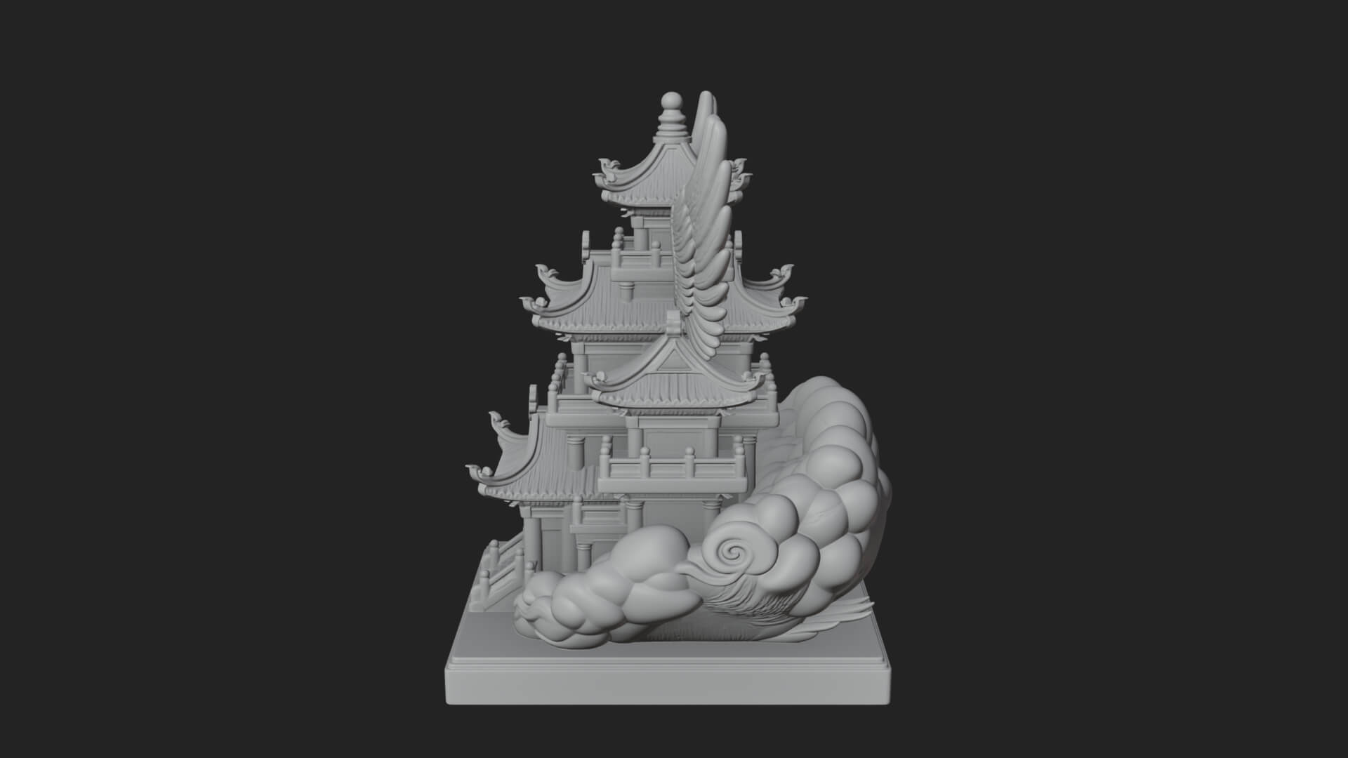 Winged Cloud Pagoda Tower Design 2 3D Print Model 3D Model
