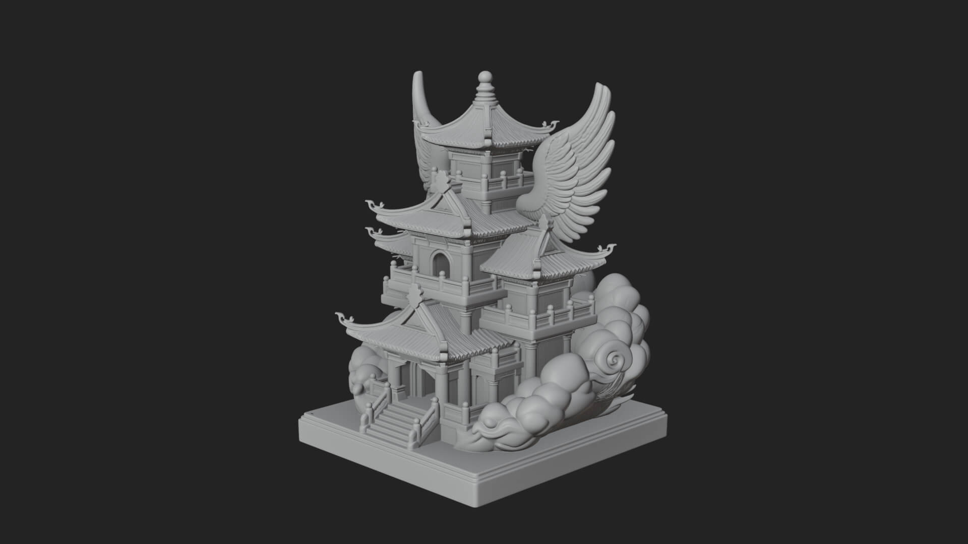 Winged Cloud Pagoda Tower Design 2 3D Print Model 3D Model