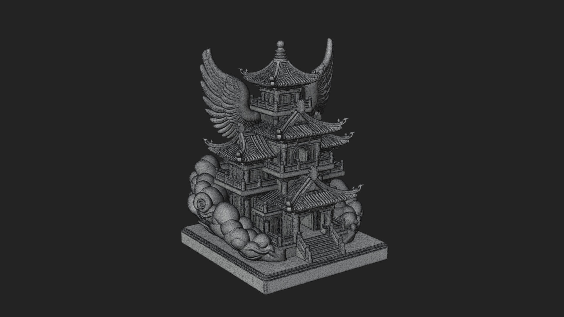 Winged Cloud Pagoda Tower Design 2 3D Print Model 3D Model