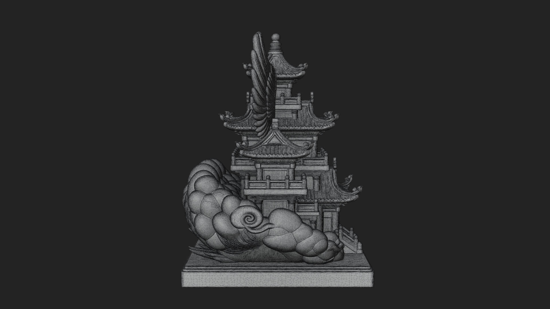 Winged Cloud Pagoda Tower Design 2 3D Print Model 3D Model