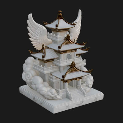 Winged Cloud Pagoda Tower Design 2 3D Print Model