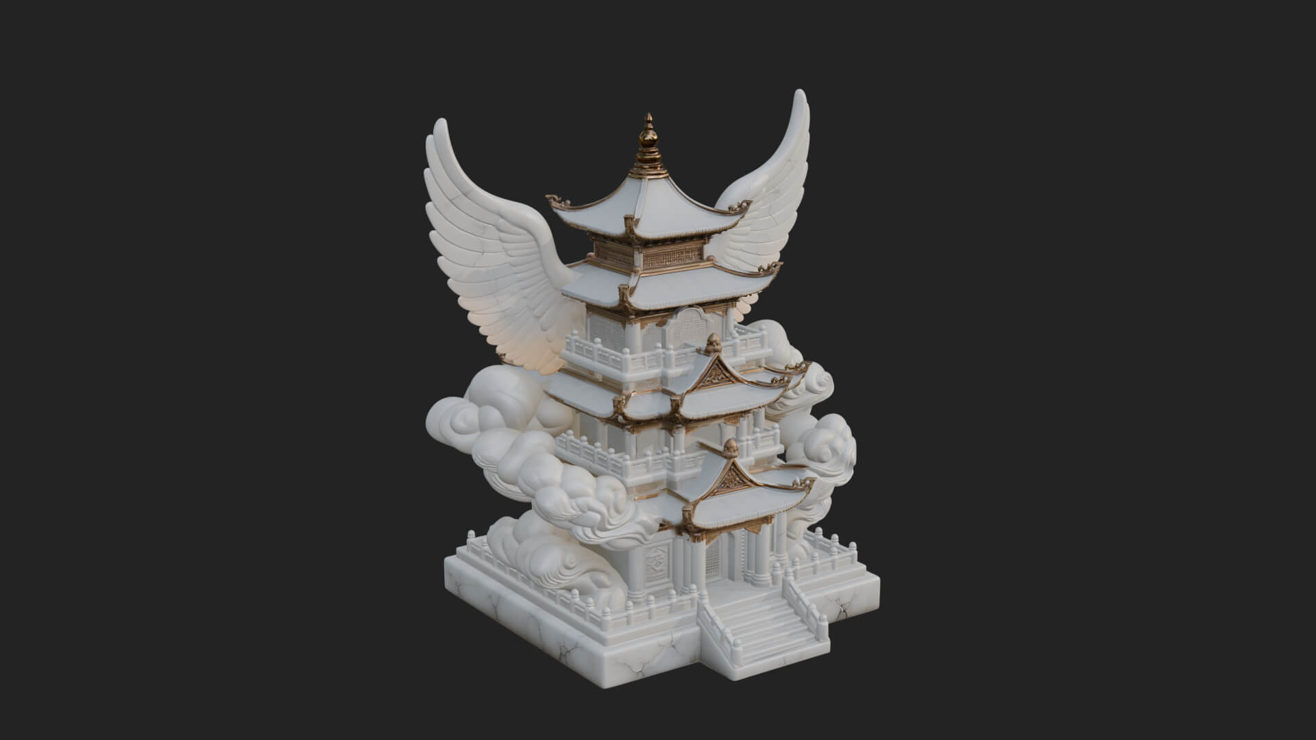 Winged Cloud Pagoda Tower Design 3 3D Print Model 3D Model