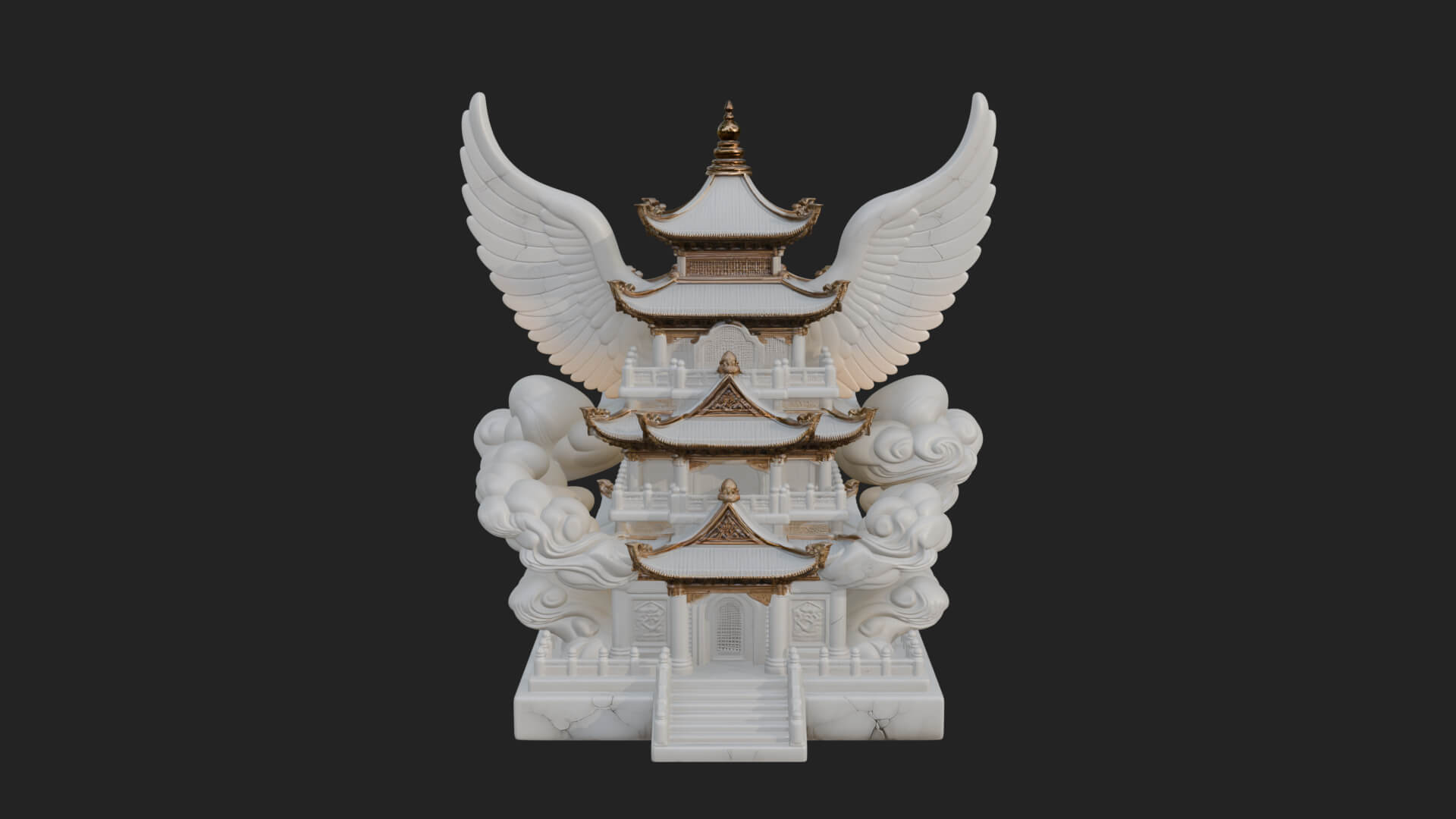 Winged Cloud Pagoda Tower Design 3 3D Print Model 3D Model