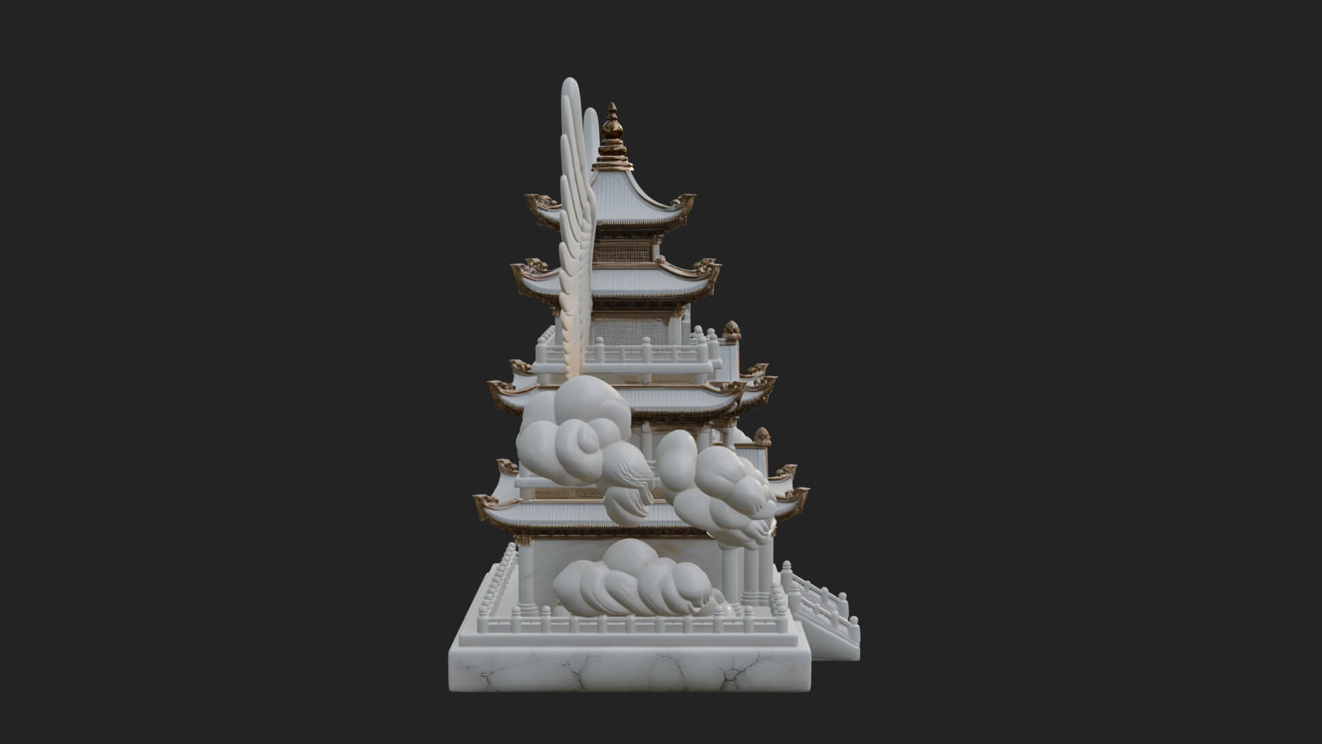 Winged Cloud Pagoda Tower Design 3 3D Print Model 3D Model