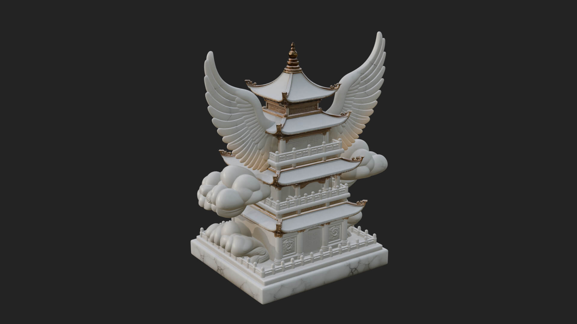 Winged Cloud Pagoda Tower Design 3 3D Print Model 3D Model