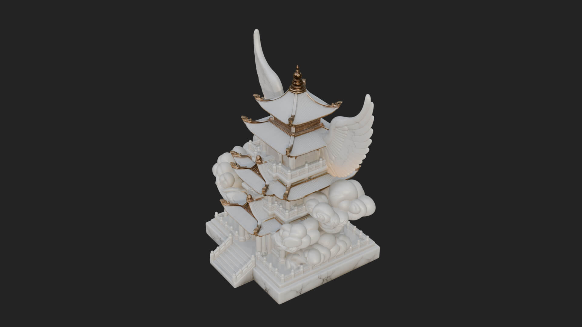 Winged Cloud Pagoda Tower Design 3 3D Print Model 3D Model