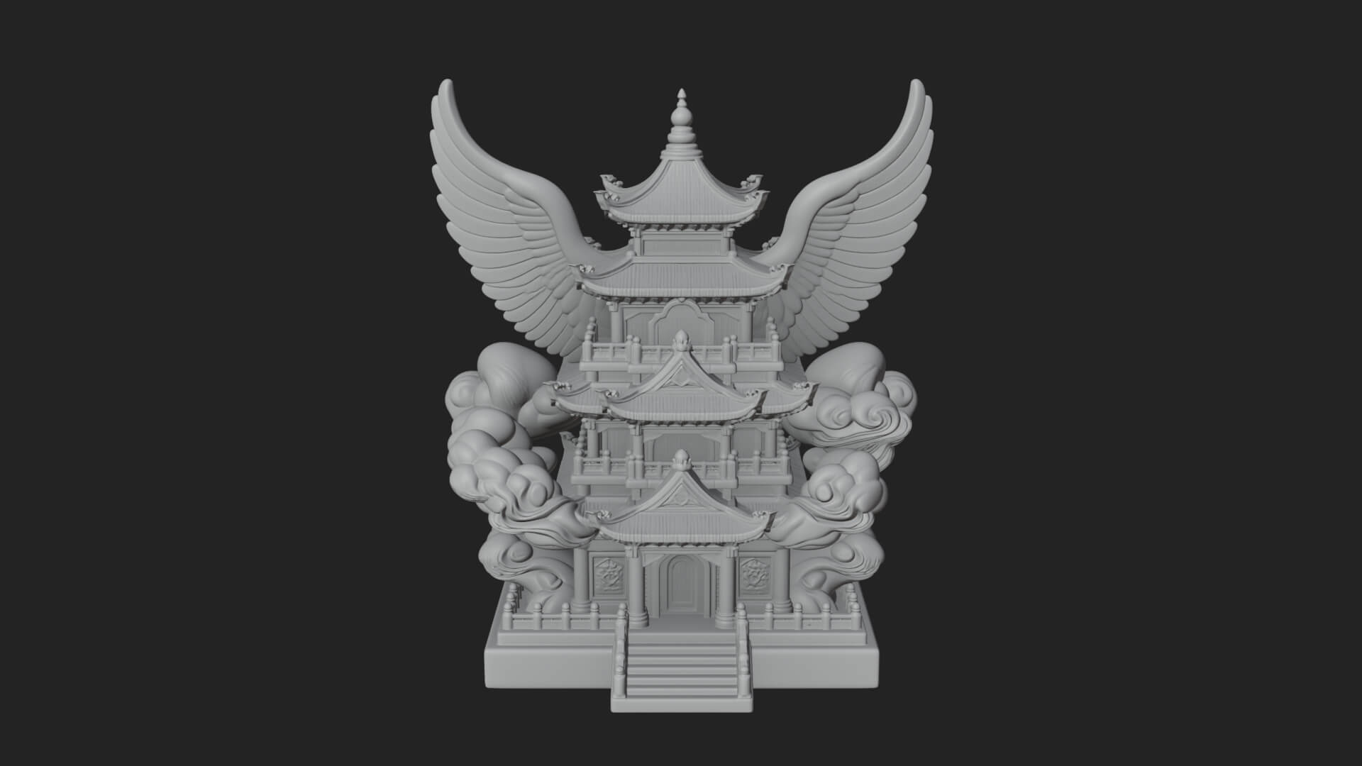 Winged Cloud Pagoda Tower Design 3 3D Print Model 3D Model