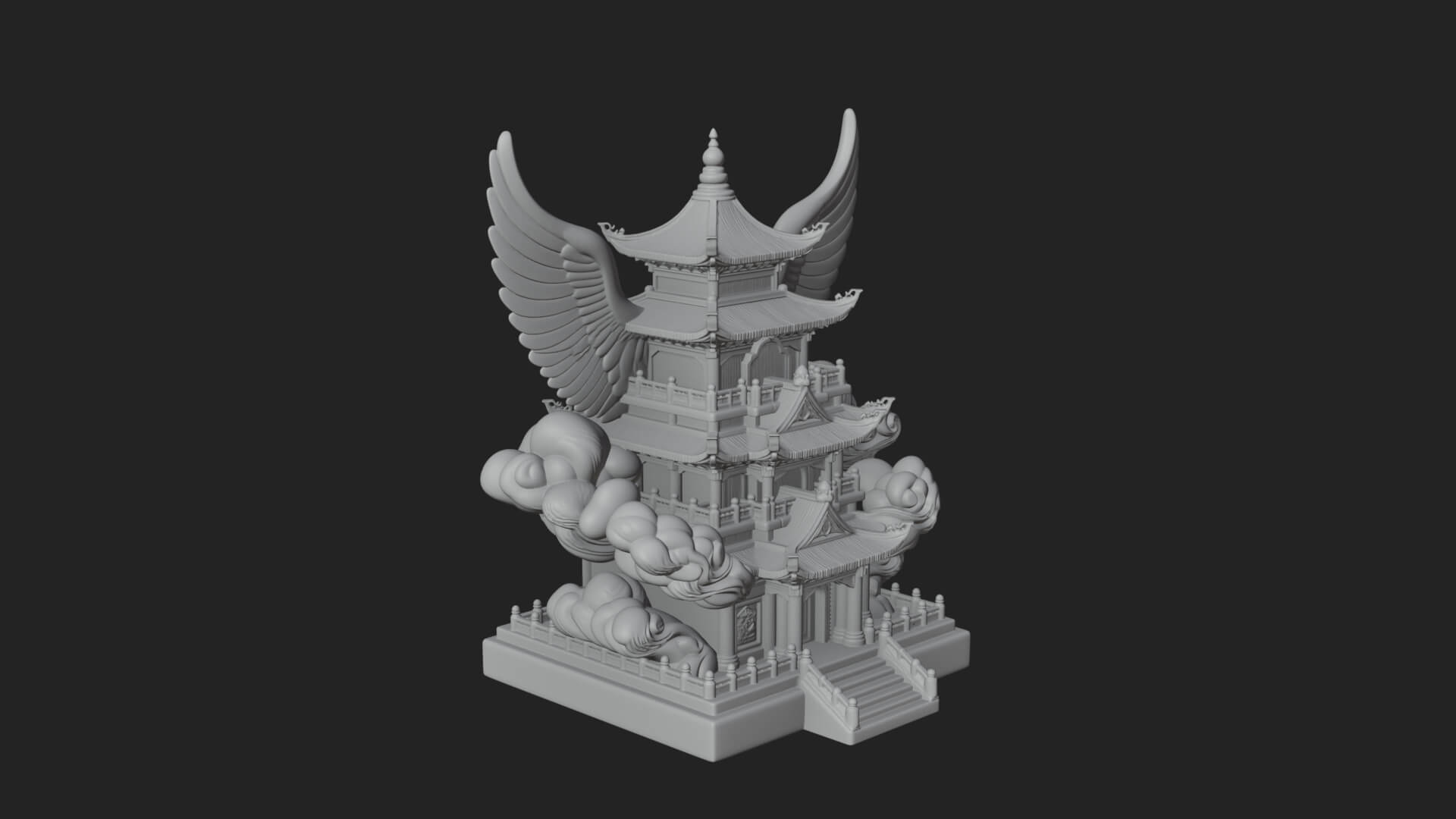 Winged Cloud Pagoda Tower Design 3 3D Print Model 3D Model