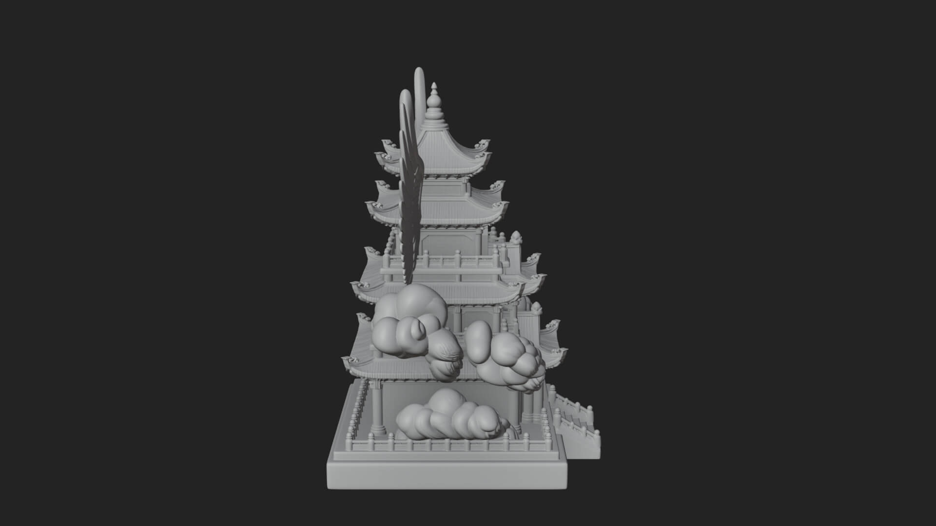 Winged Cloud Pagoda Tower Design 3 3D Print Model 3D Model