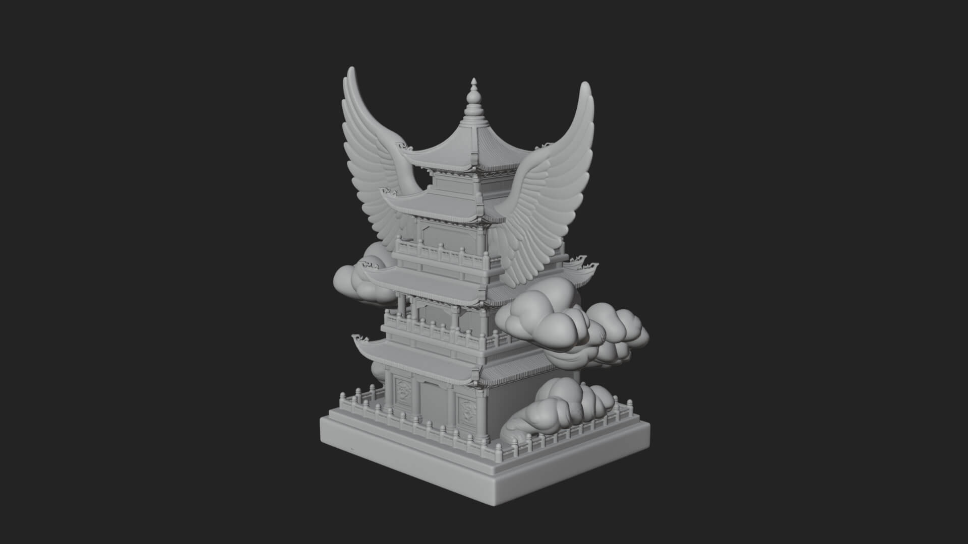 Winged Cloud Pagoda Tower Design 3 3D Print Model 3D Model
