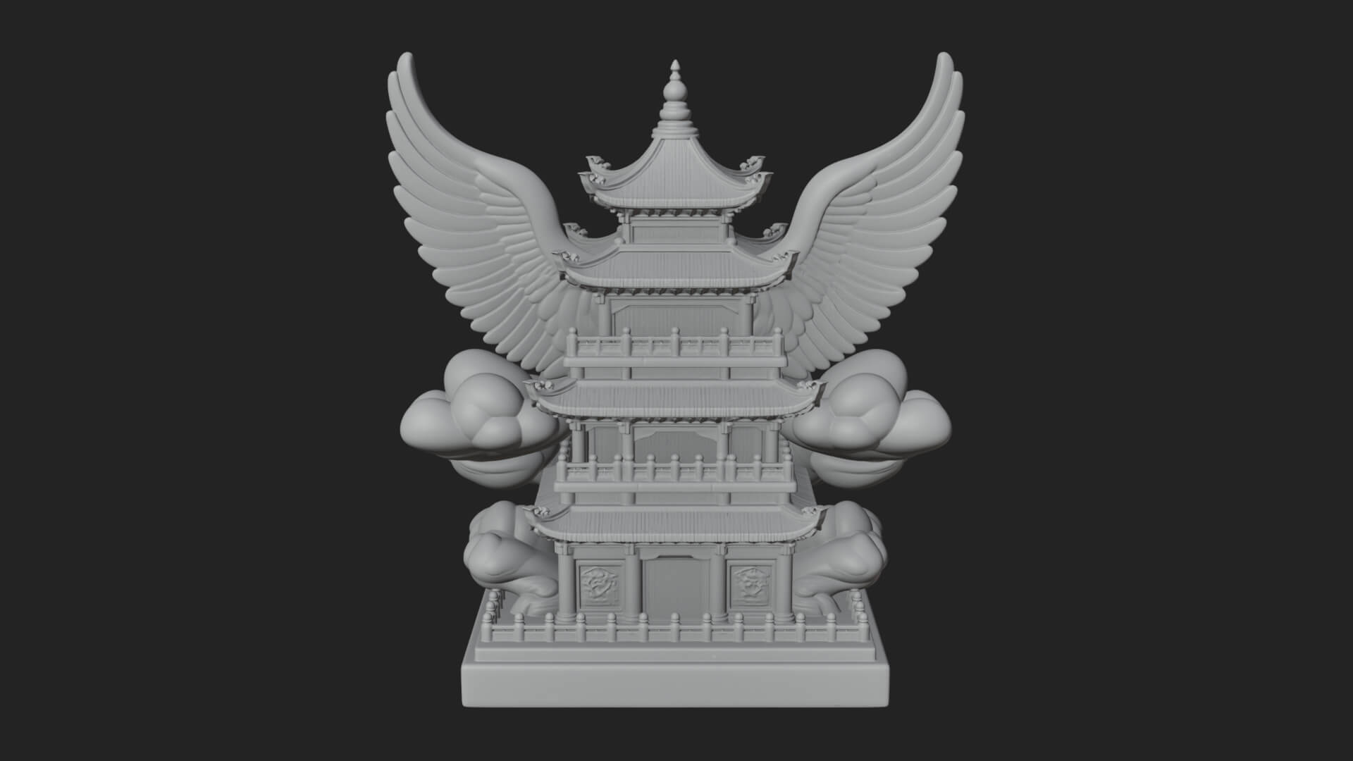Winged Cloud Pagoda Tower Design 3 3D Print Model 3D Model