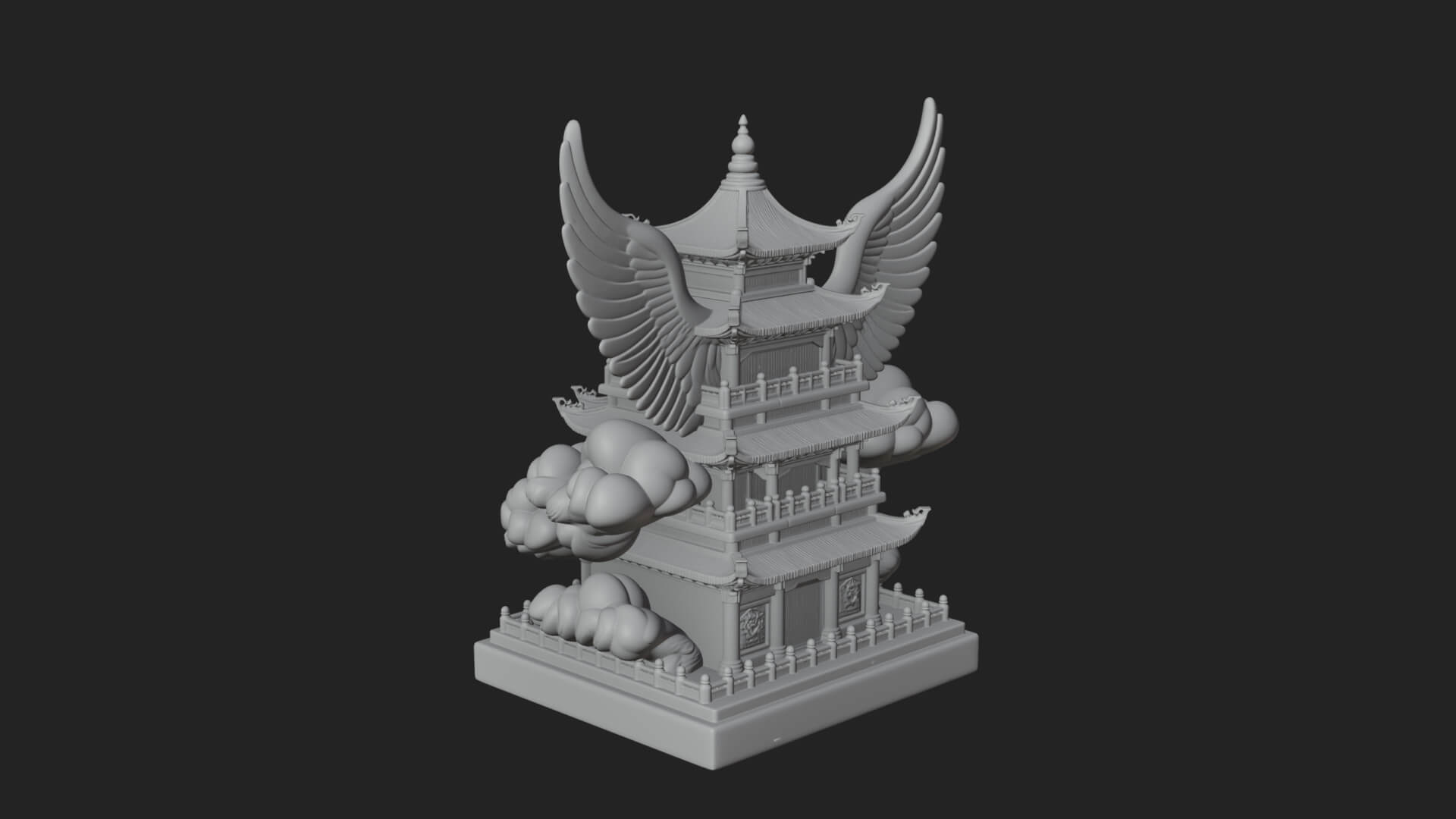 Winged Cloud Pagoda Tower Design 3 3D Print Model 3D Model