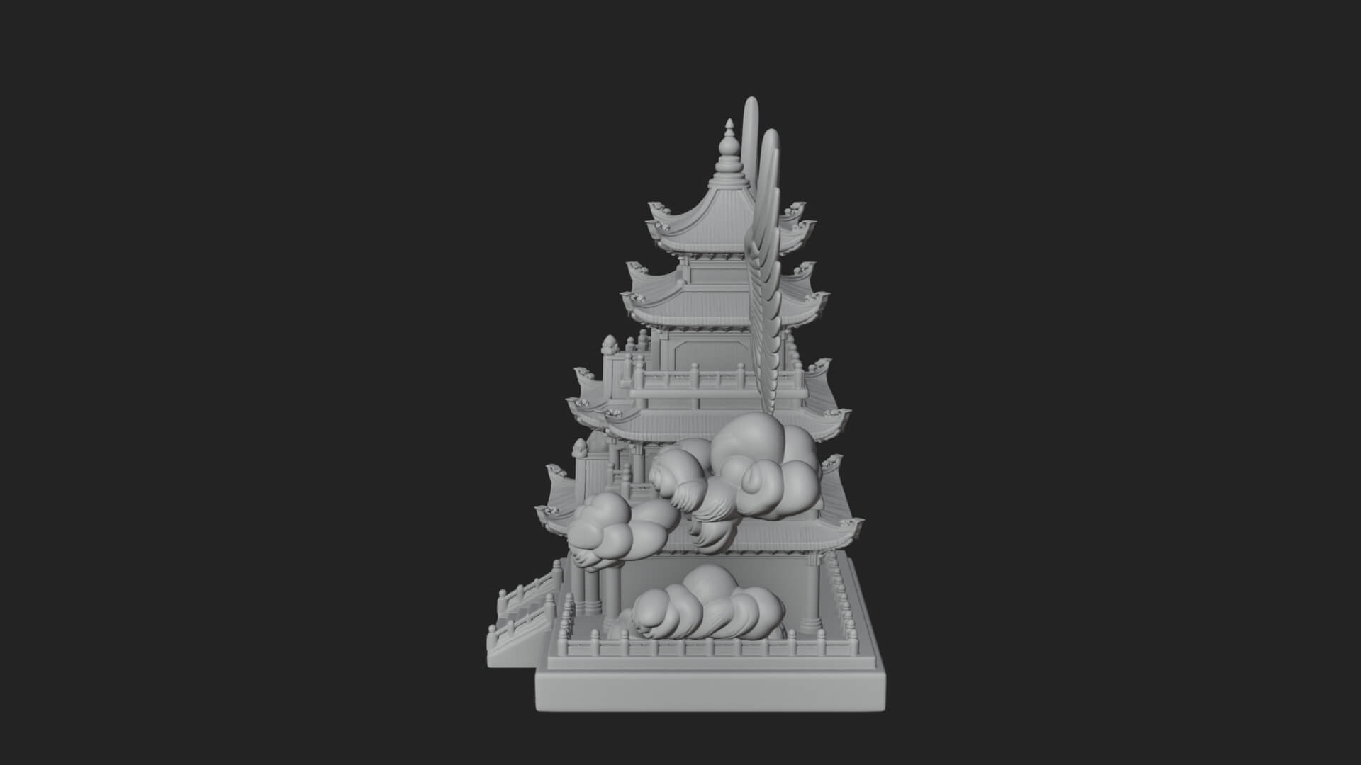 Winged Cloud Pagoda Tower Design 3 3D Print Model 3D Model