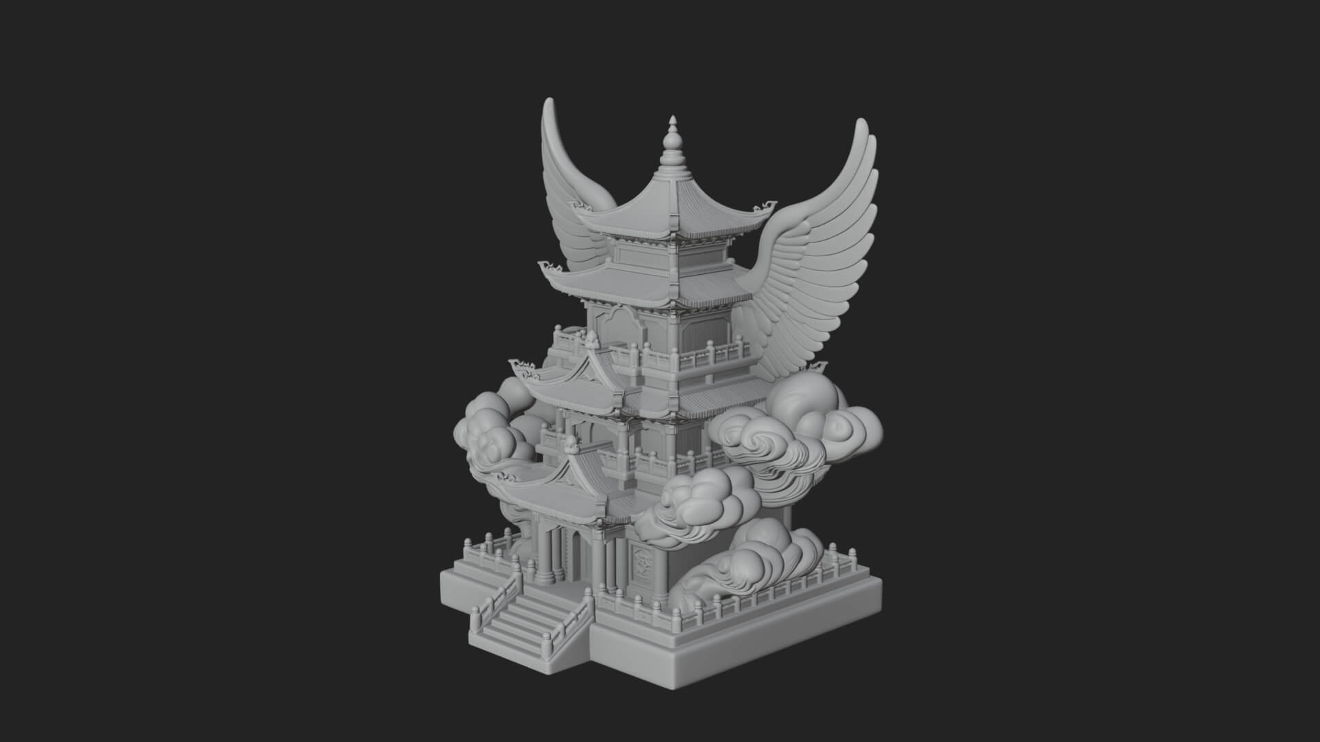 Winged Cloud Pagoda Tower Design 3 3D Print Model 3D Model
