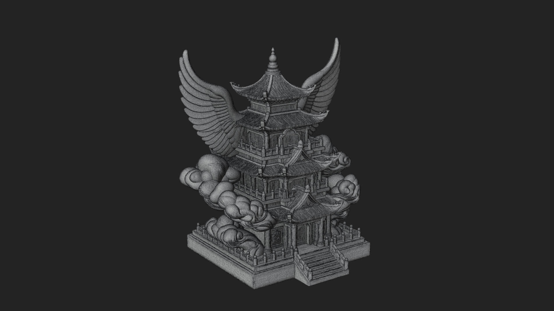 Winged Cloud Pagoda Tower Design 3 3D Print Model 3D Model