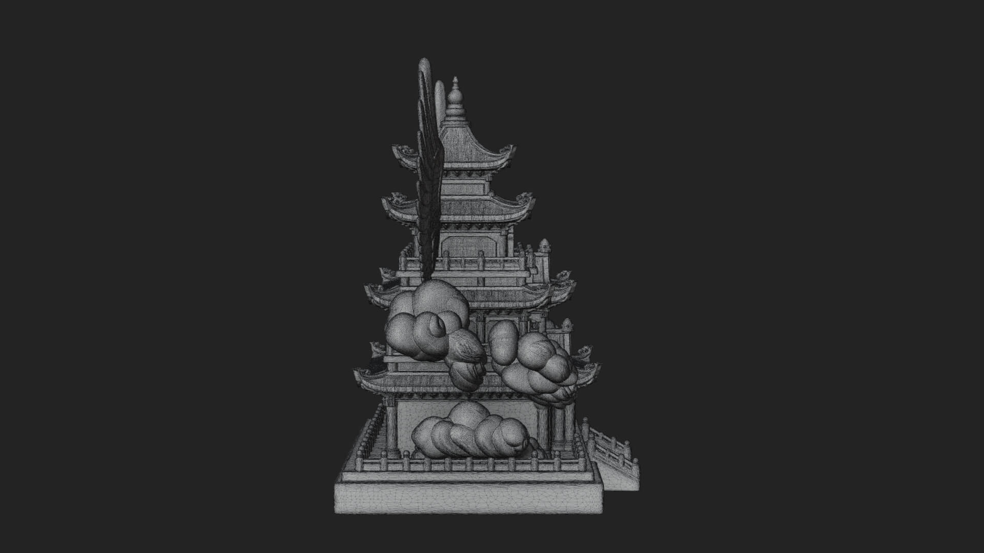 Winged Cloud Pagoda Tower Design 3 3D Print Model 3D Model