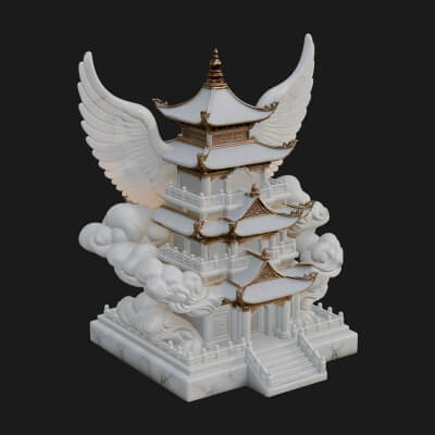 Winged Cloud Pagoda Tower Design 3 3D Print Model