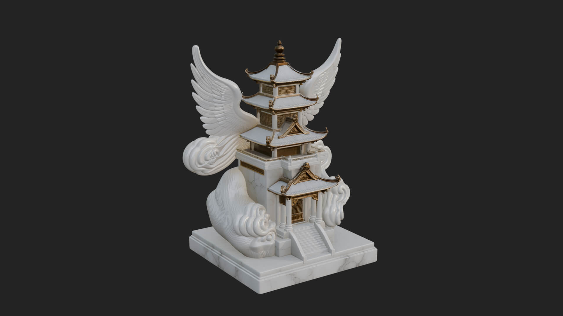 Winged Cloud Pagoda Tower Design 4 3D Print Model 3D Model