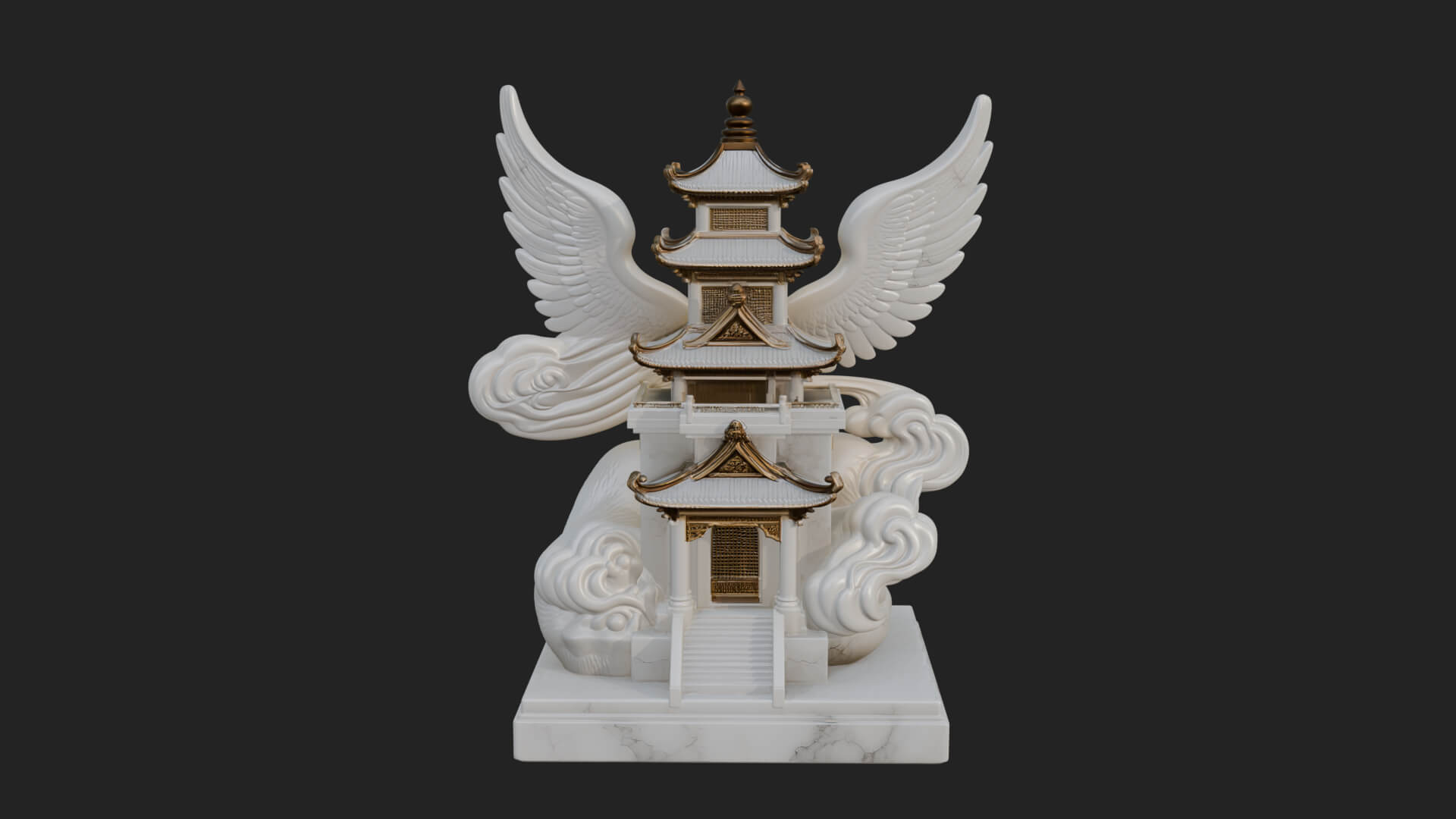 Winged Cloud Pagoda Tower Design 4 3D Print Model 3D Model