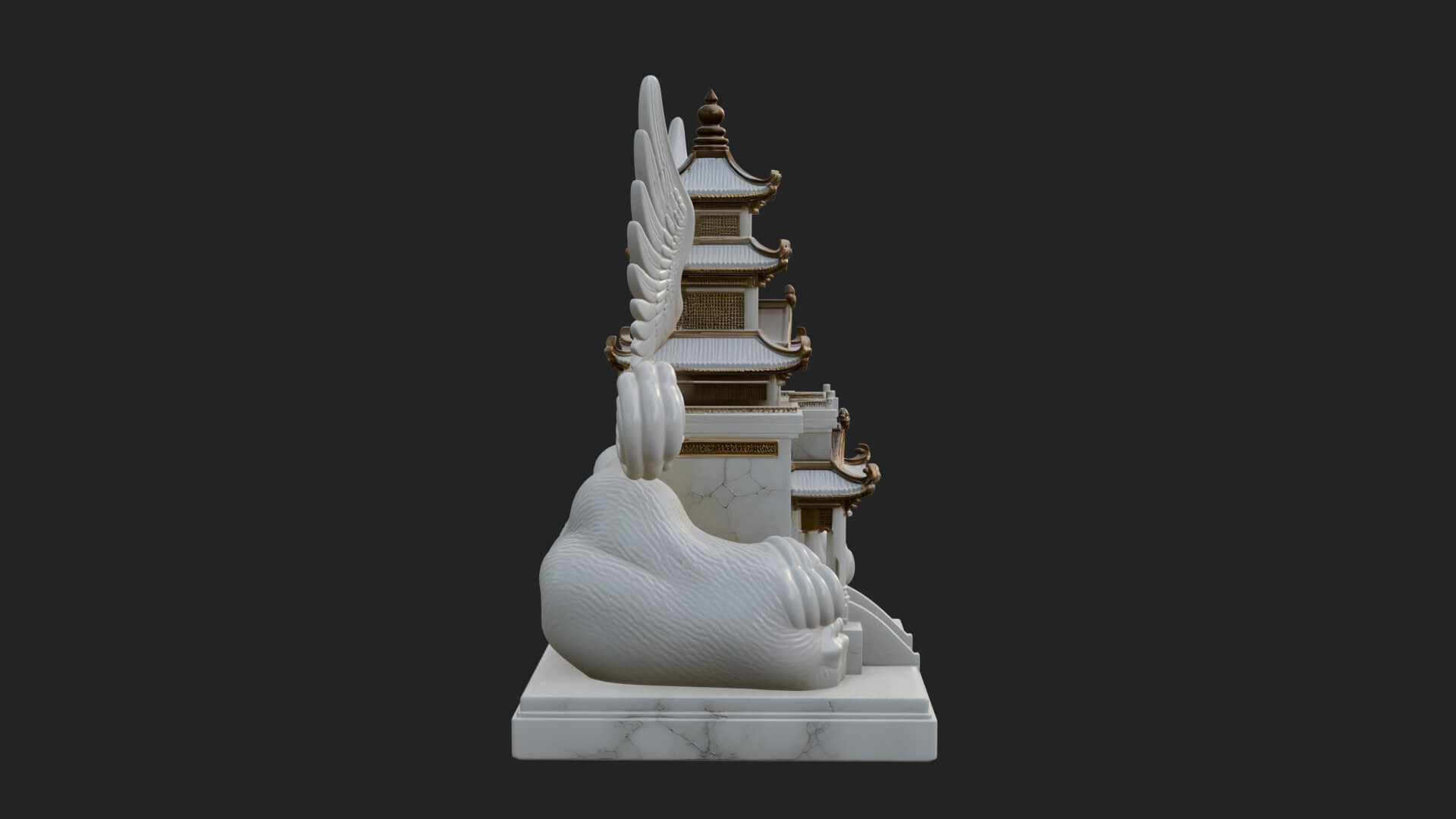 Winged Cloud Pagoda Tower Design 4 3D Print Model 3D Model