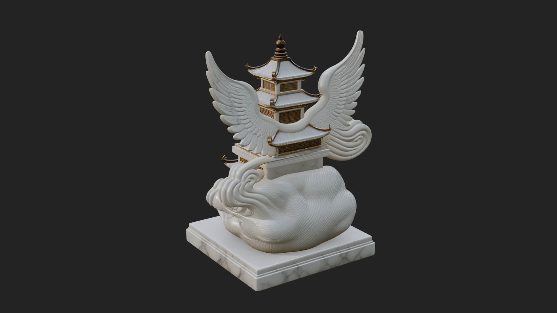 Winged Cloud Pagoda Tower Design 4 3D Print Model 3D Model