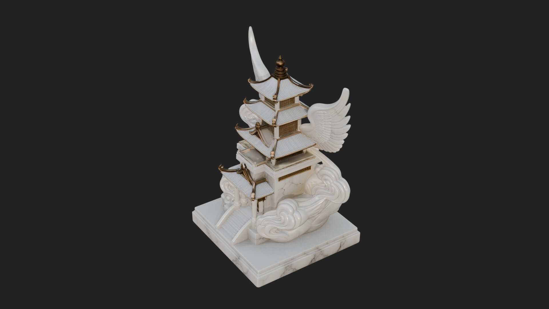 Winged Cloud Pagoda Tower Design 4 3D Print Model 3D Model