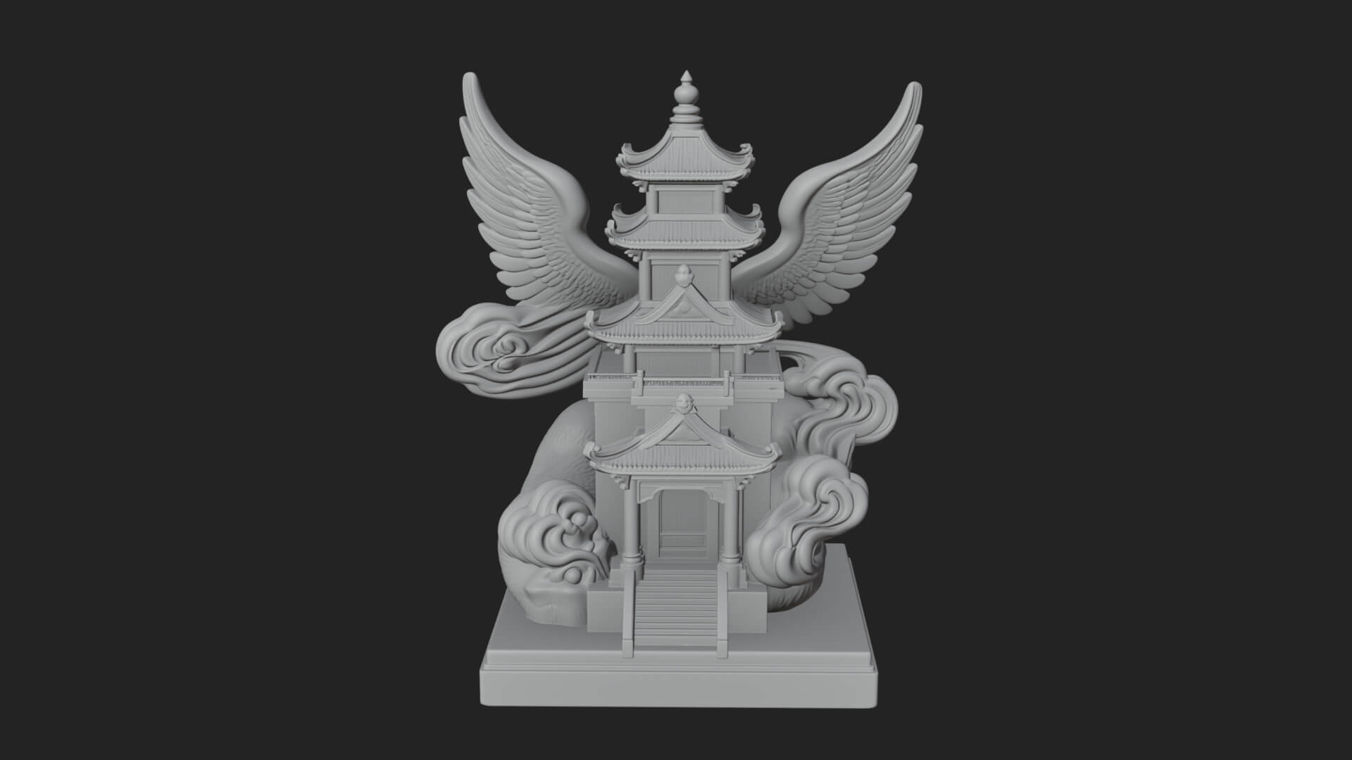 Winged Cloud Pagoda Tower Design 4 3D Print Model 3D Model
