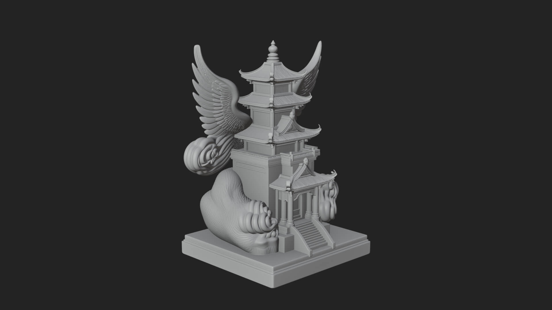 Winged Cloud Pagoda Tower Design 4 3D Print Model 3D Model