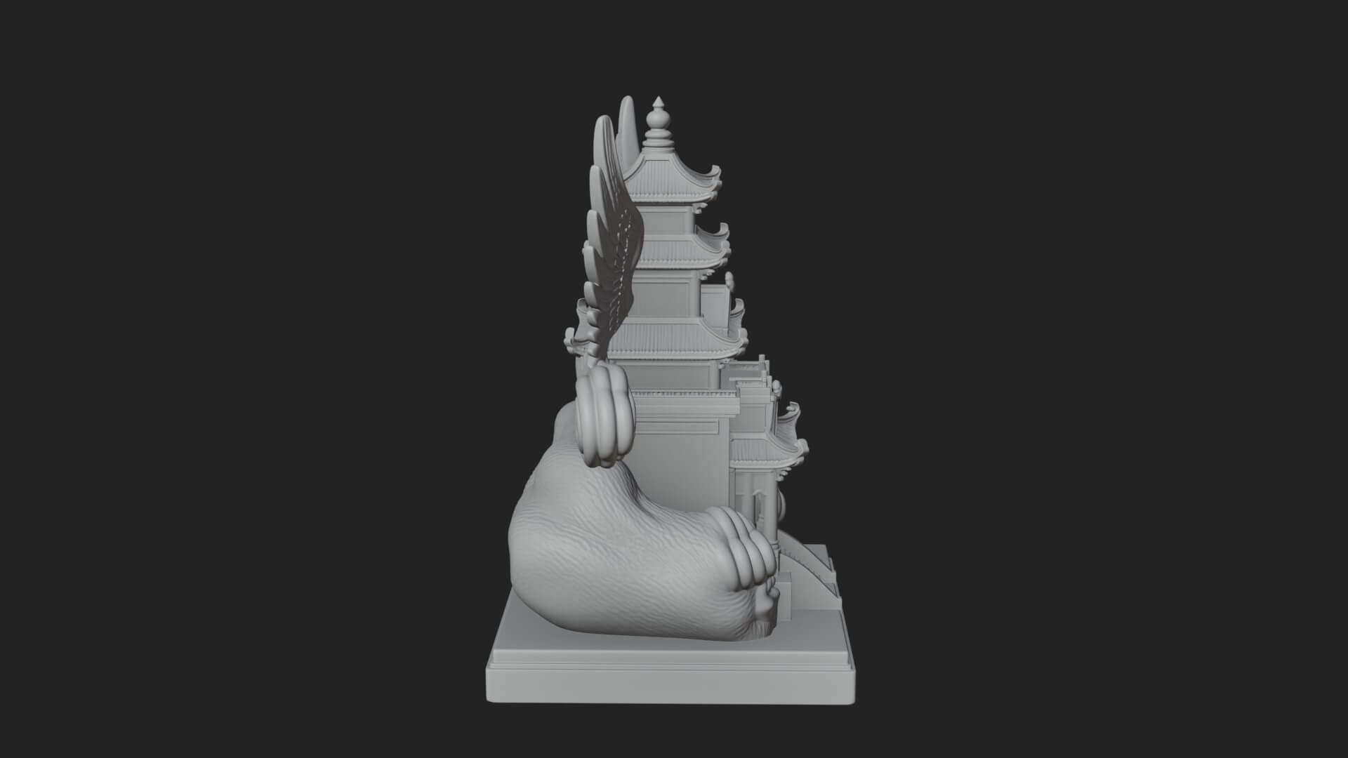 Winged Cloud Pagoda Tower Design 4 3D Print Model 3D Model