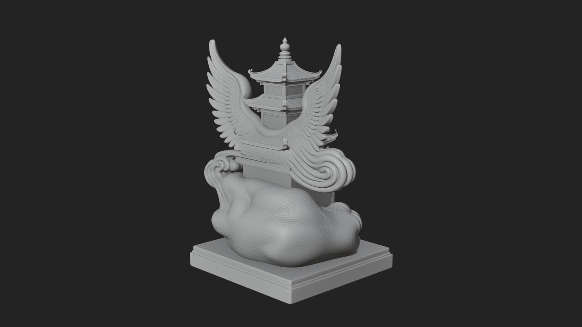 Winged Cloud Pagoda Tower Design 4 3D Print Model 3D Model