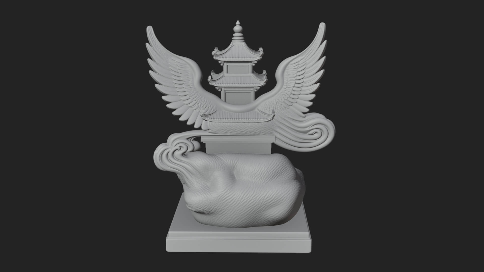 Winged Cloud Pagoda Tower Design 4 3D Print Model 3D Model
