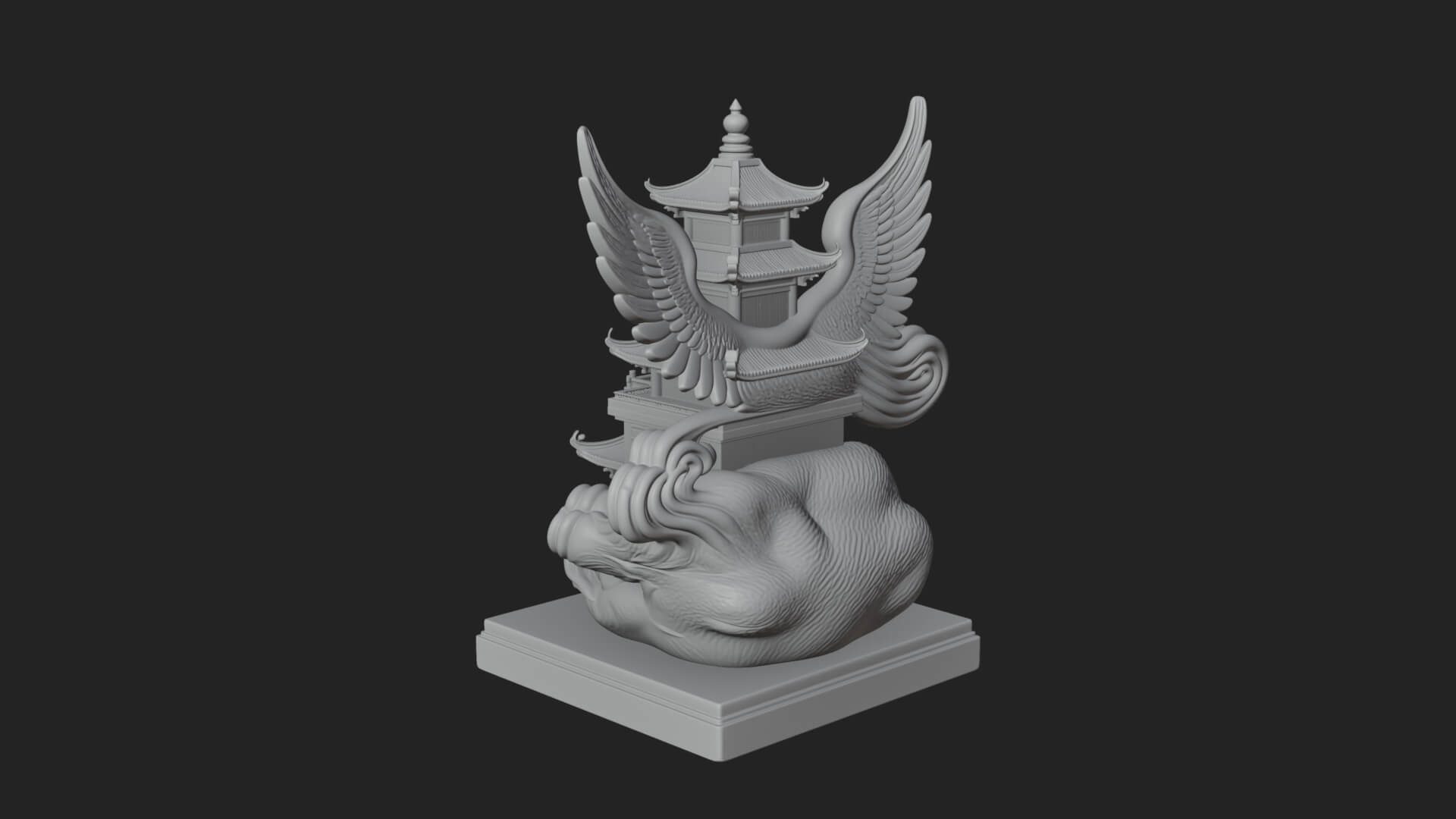Winged Cloud Pagoda Tower Design 4 3D Print Model 3D Model