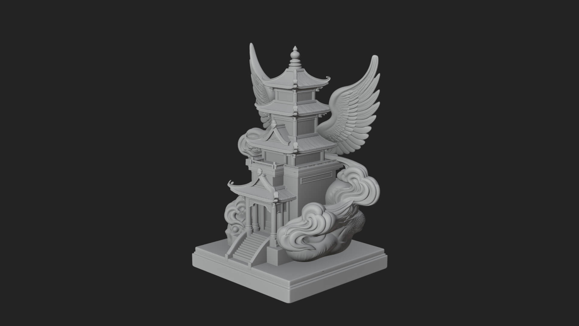 Winged Cloud Pagoda Tower Design 4 3D Print Model 3D Model